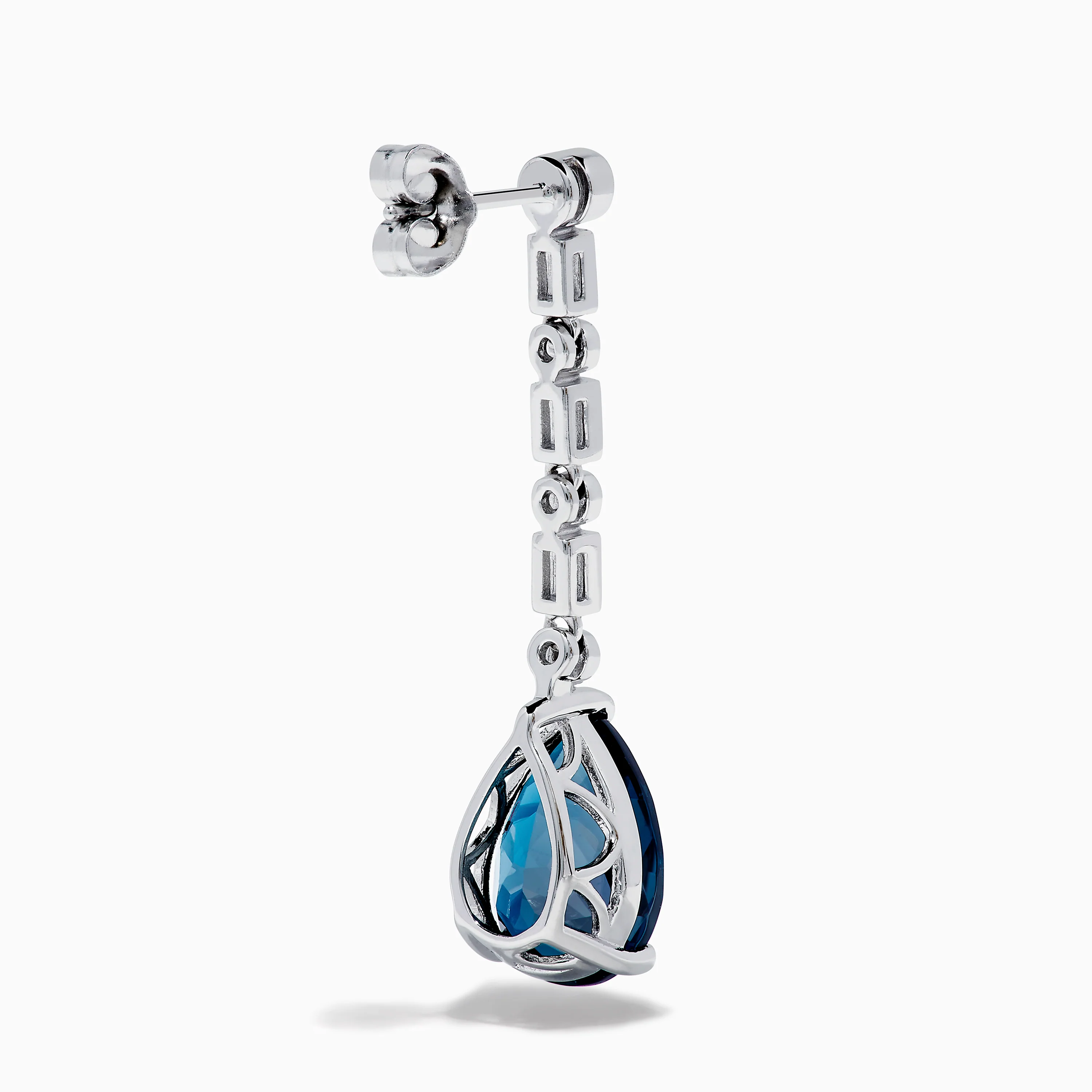14K White Gold Blue Topaz and Diamond Linear Drop Earrings - Image 4