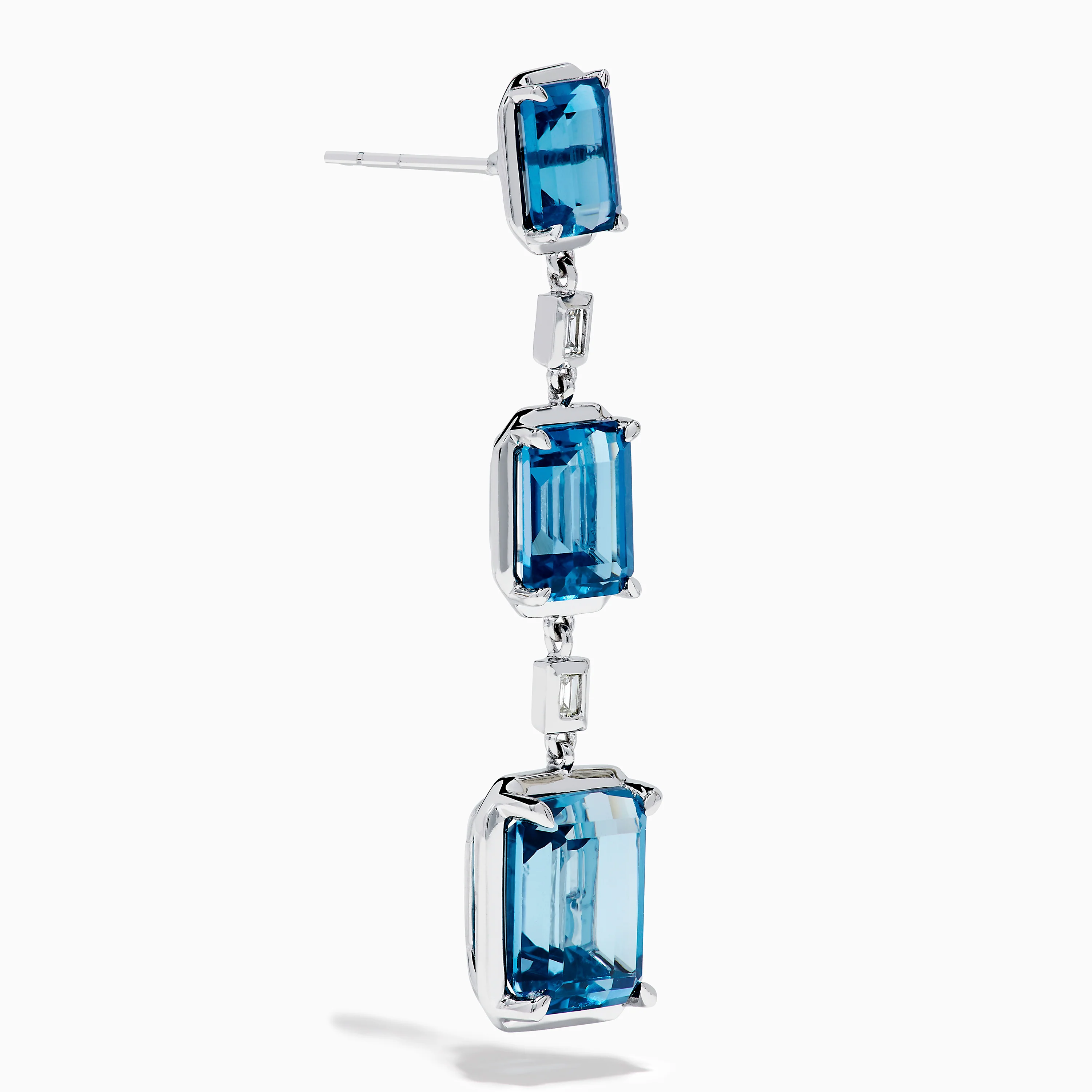 14K White Gold Blue Topaz and Diamond Linear Drop Earrings - Image 3