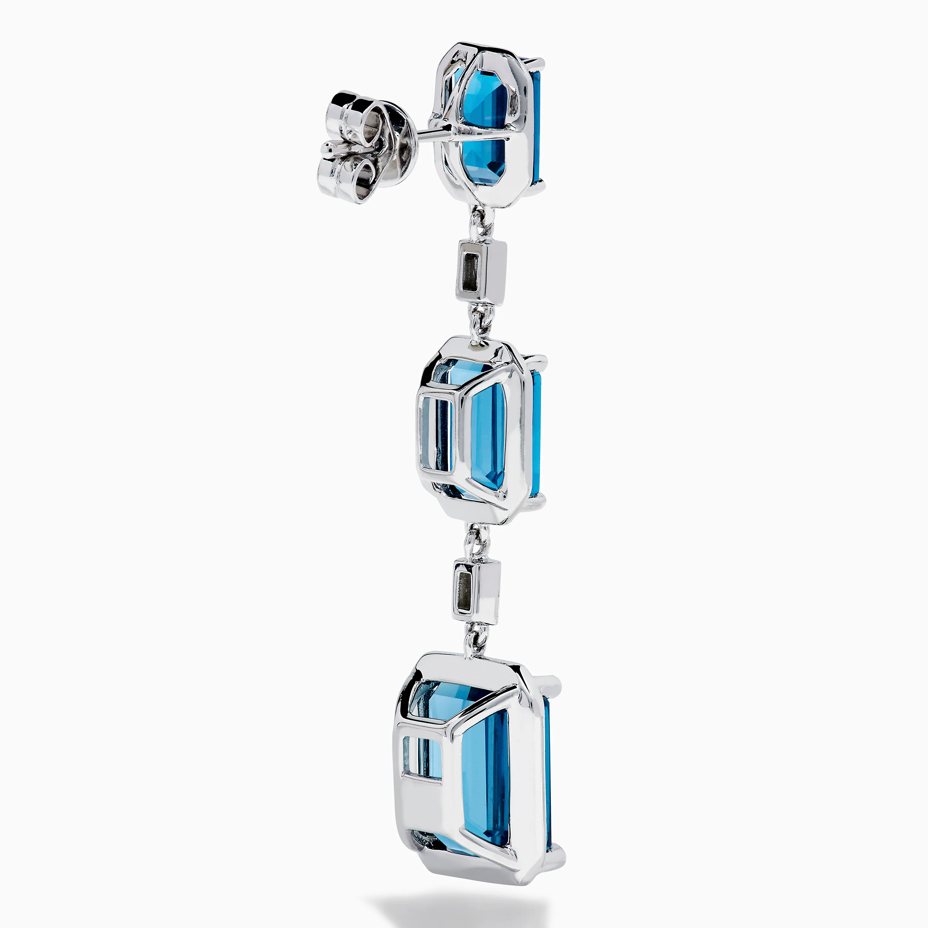 14K White Gold Blue Topaz and Diamond Linear Drop Earrings - Image 4