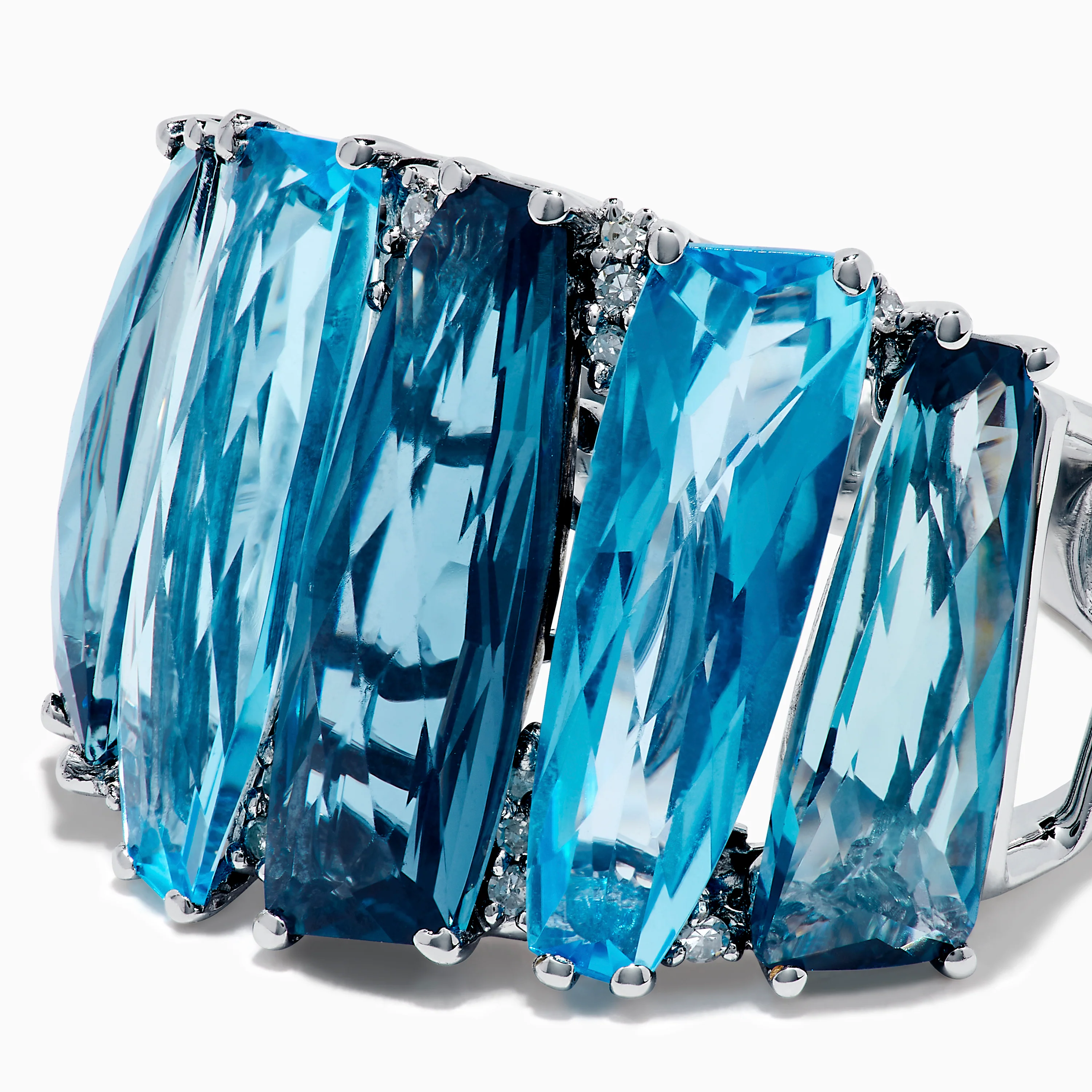 14K White Gold Blue Topaz and Diamond Statement Ring - Image 2