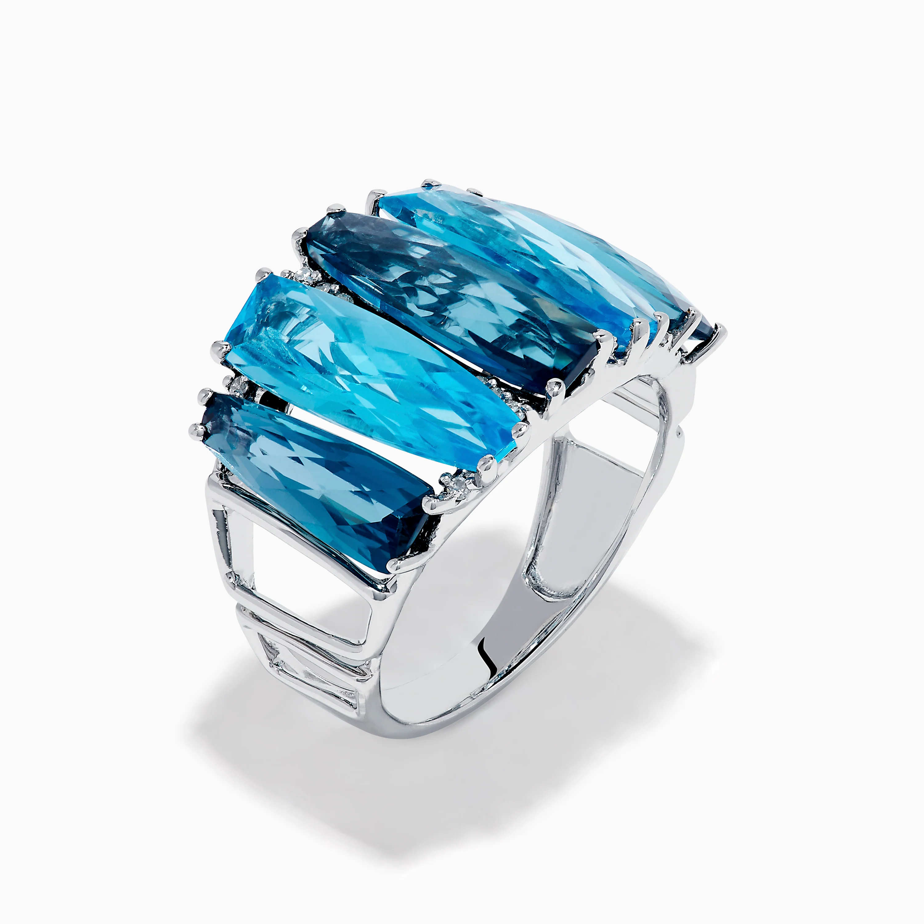 14K White Gold Blue Topaz and Diamond Statement Ring - Image 4