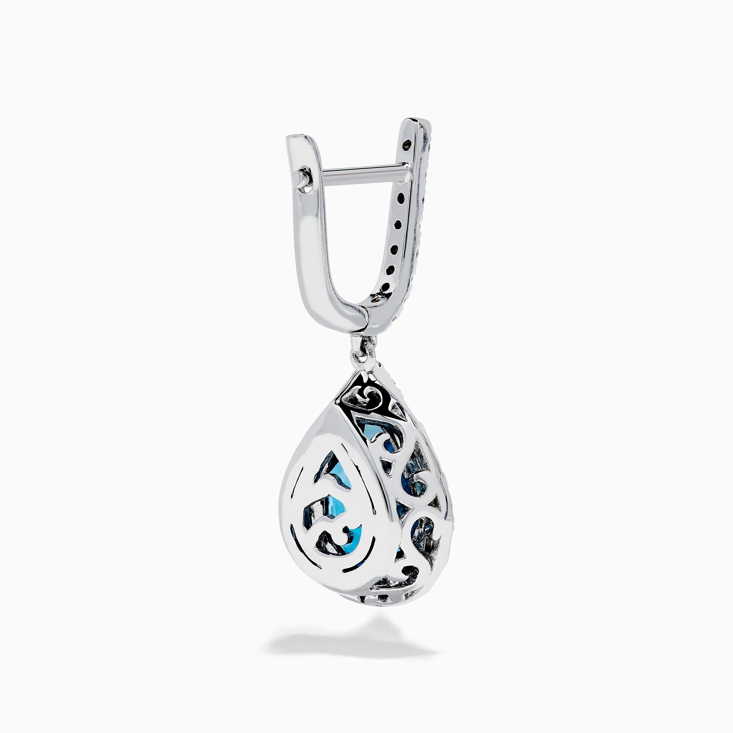 14K White Gold Blue Topaz and Diamond Teardrop Dangle Earrings - Image 4