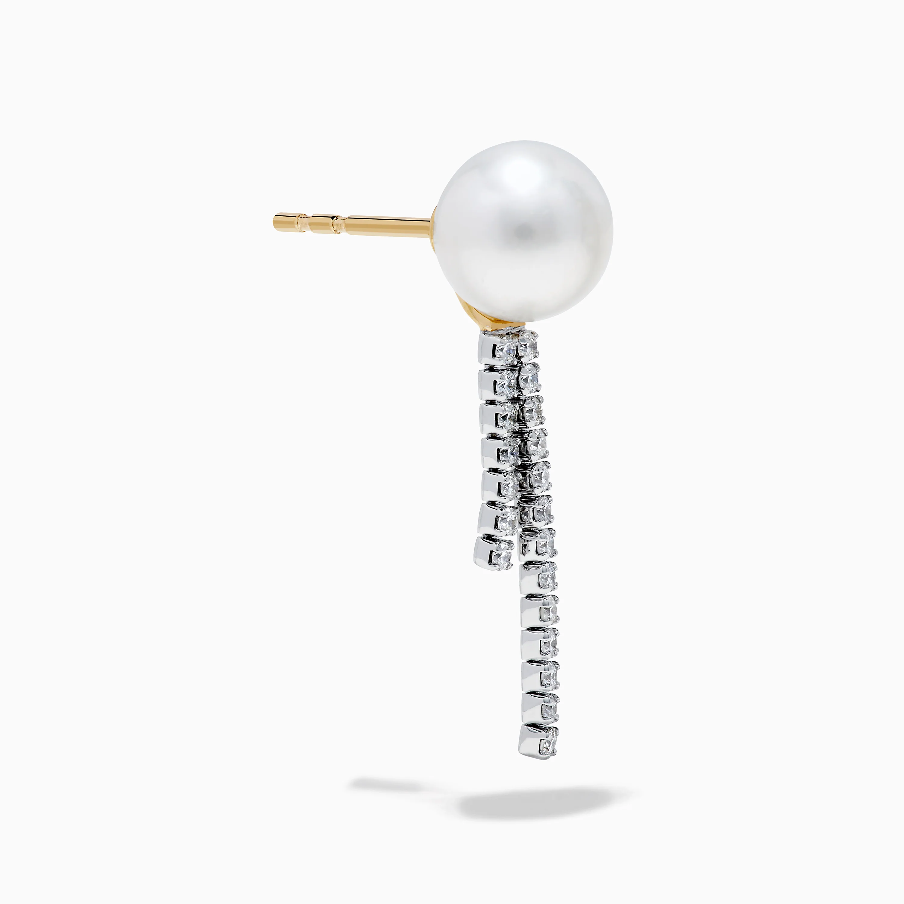 14K White Gold Cultured Pearl and Diamond Drop Earrings - Image 3