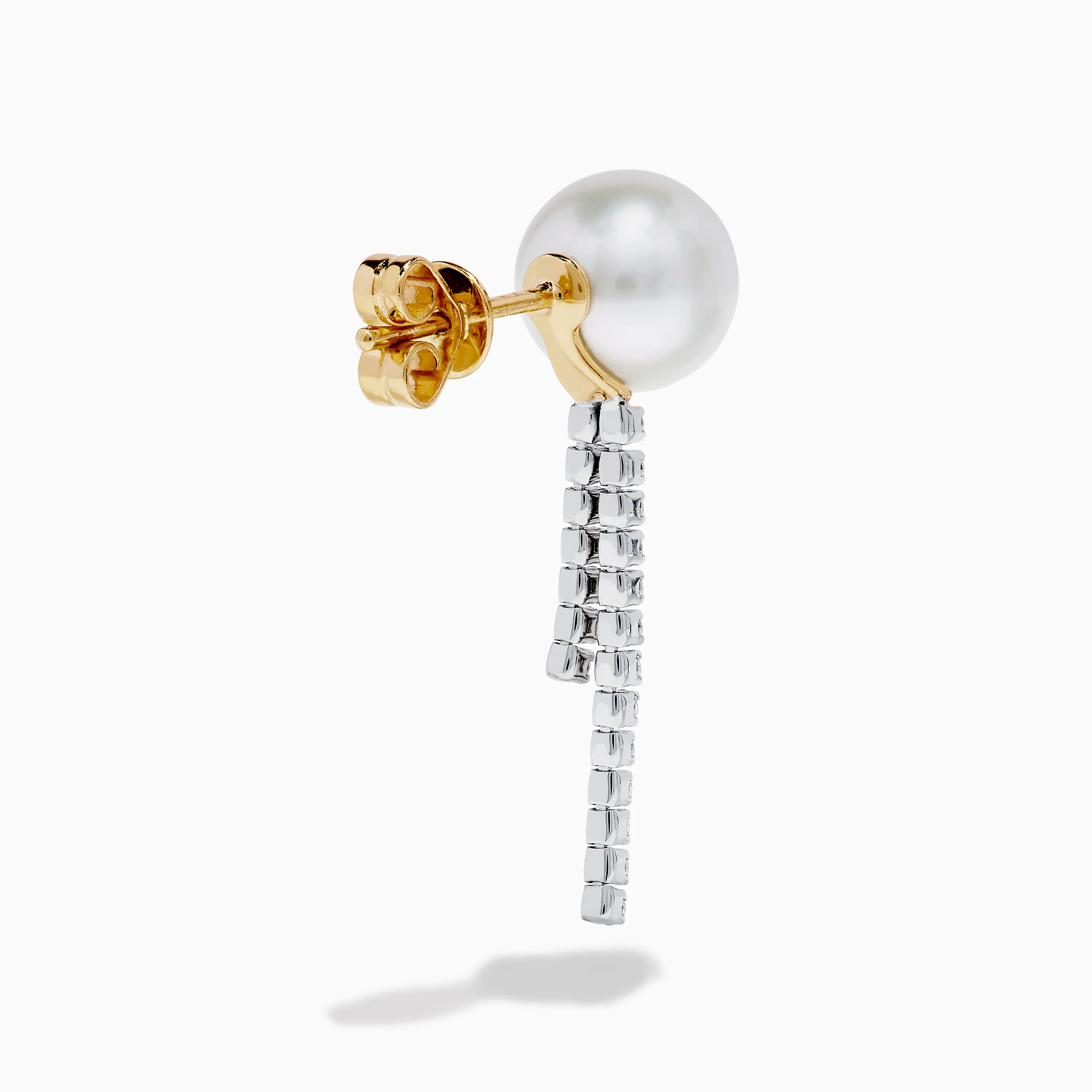 14K White Gold Cultured Pearl and Diamond Drop Earrings - Image 4