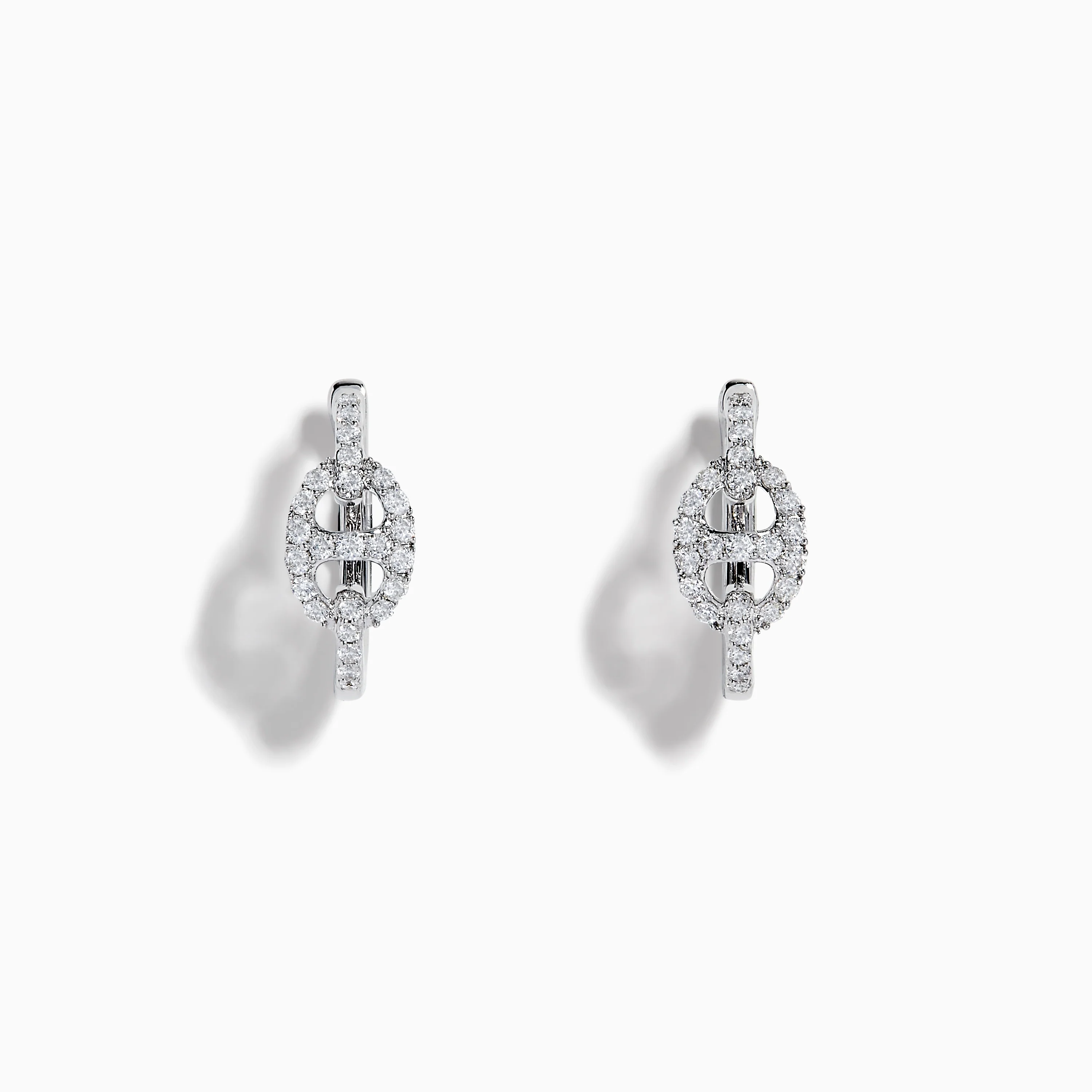 14K White Gold Diamond Link Mini Hoop Earrings