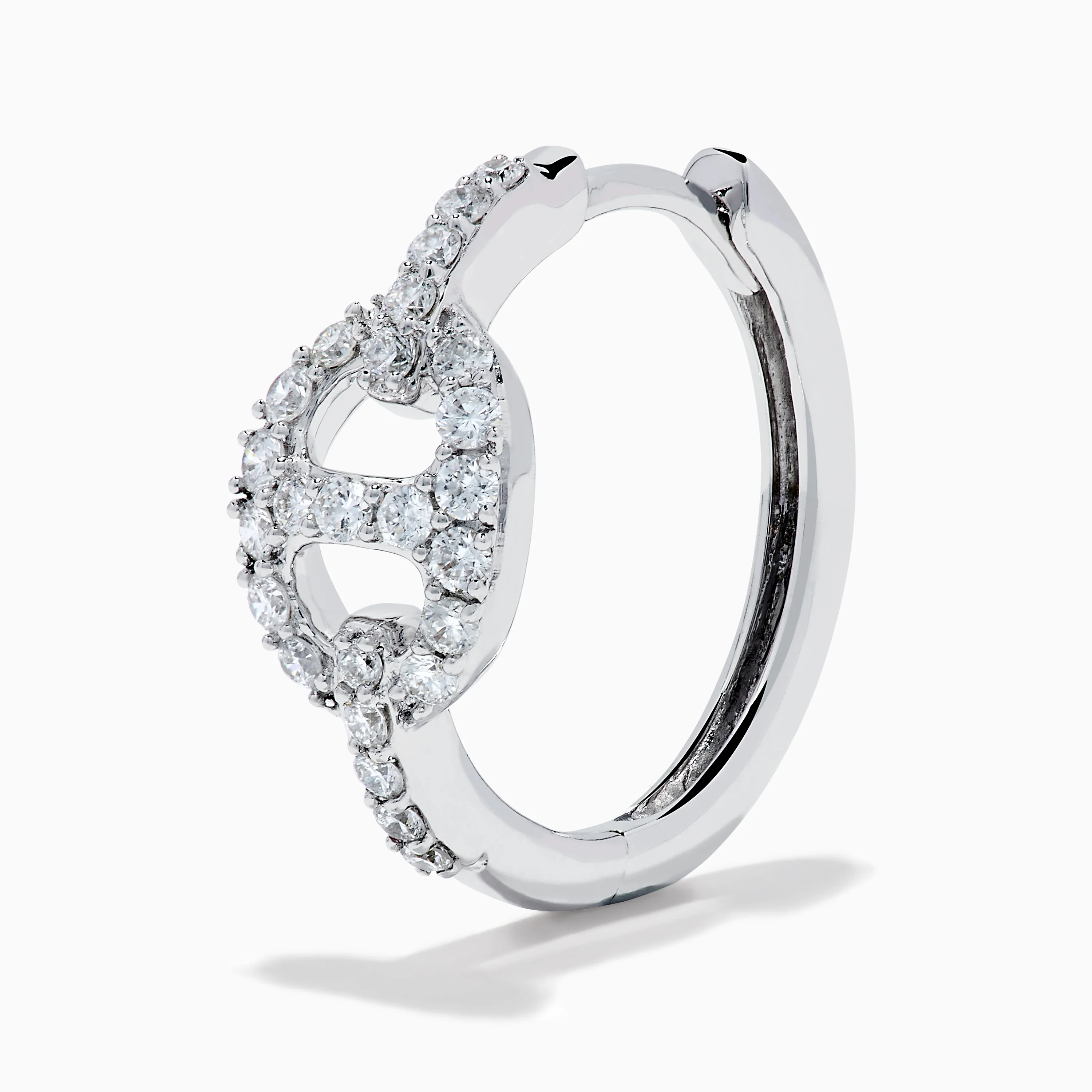 14K White Gold Diamond Link Mini Hoop Earrings - Image 2