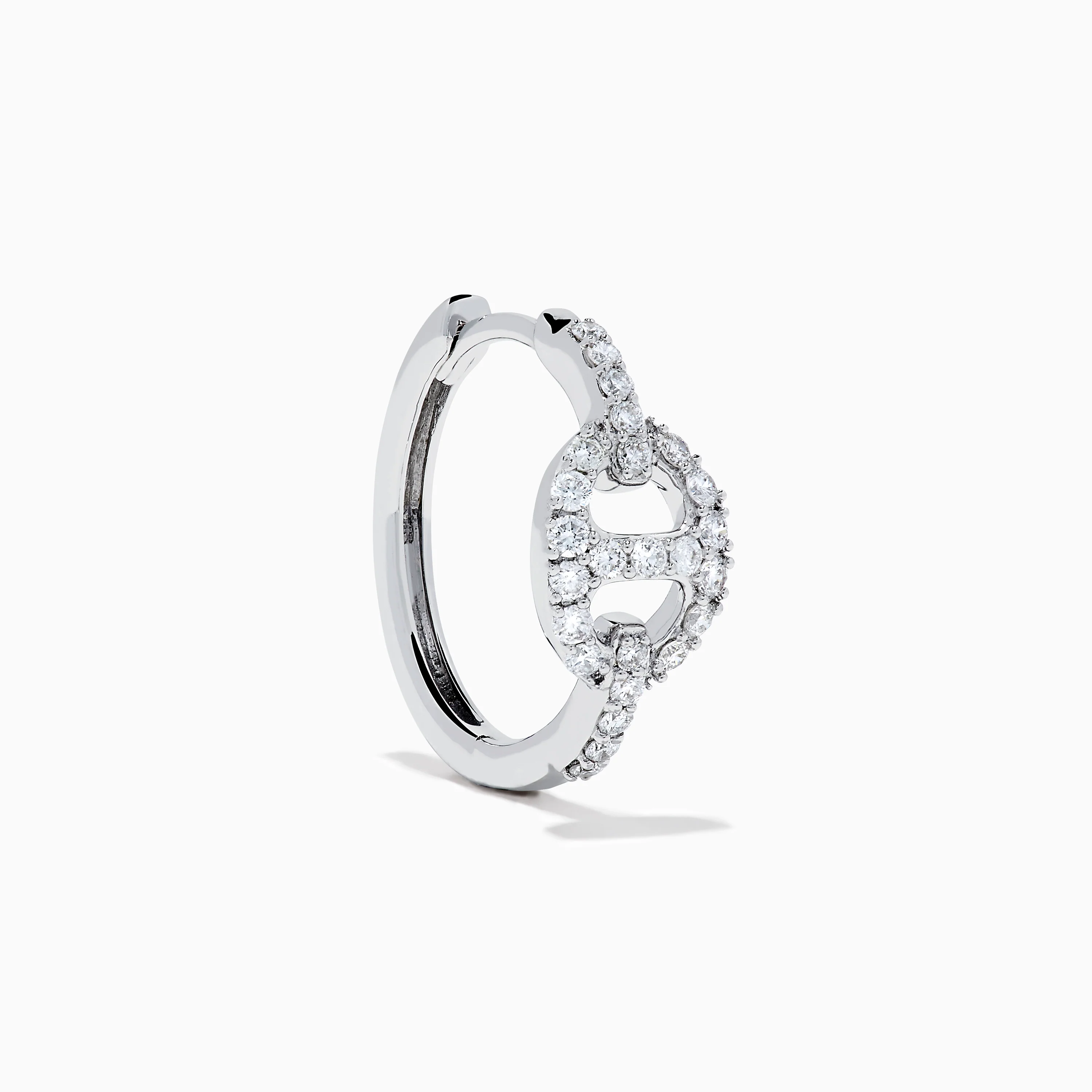14K White Gold Diamond Link Mini Hoop Earrings - Image 3