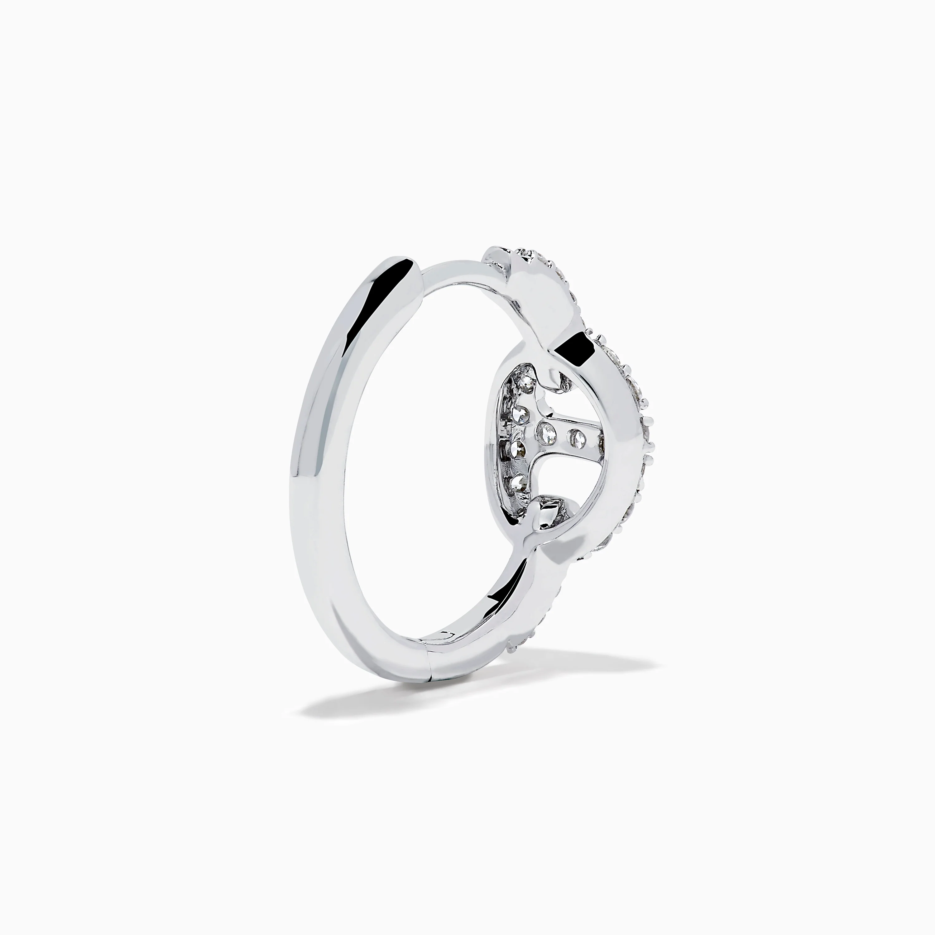 14K White Gold Diamond Link Mini Hoop Earrings - Image 4