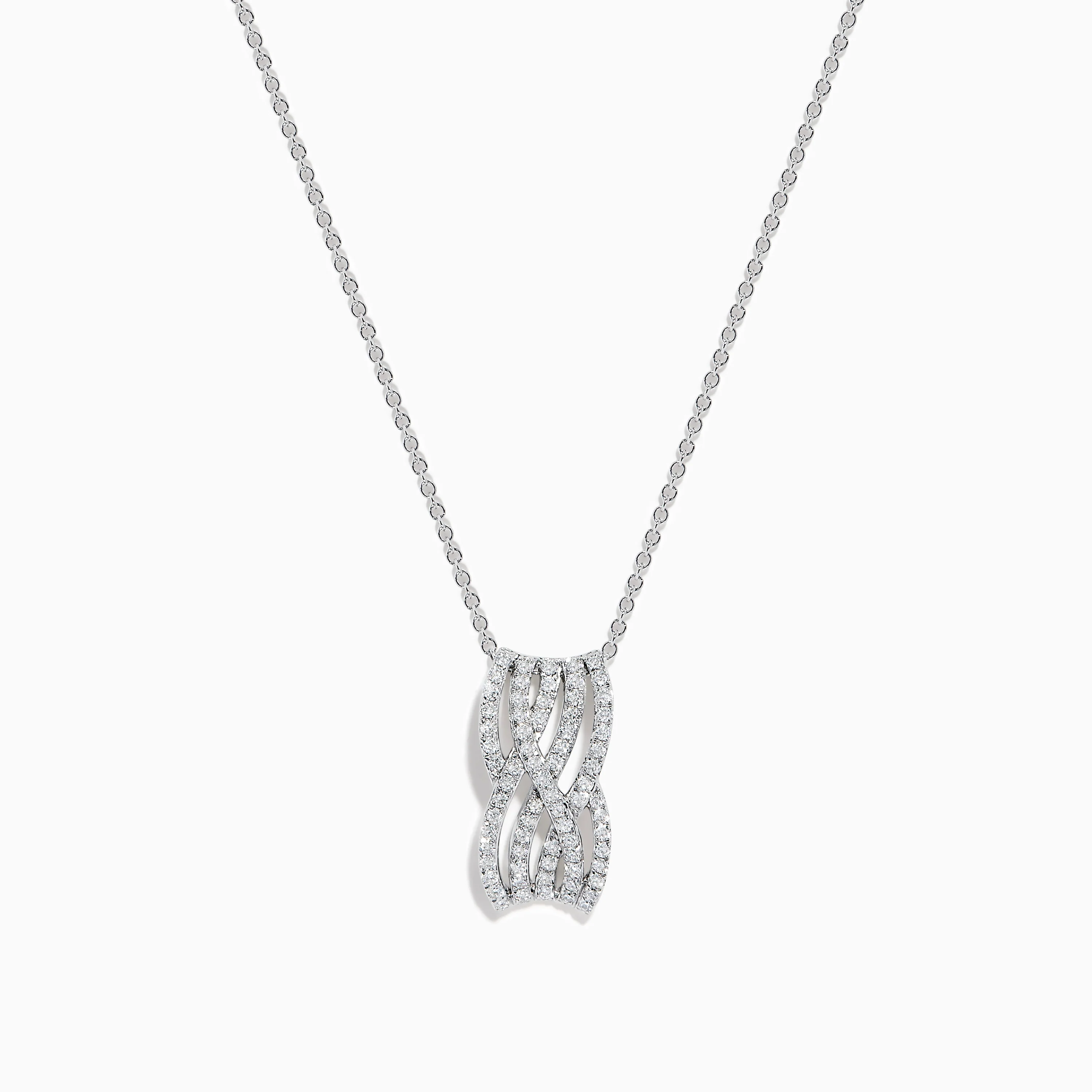 14K White Gold Diamond Multi-Row Crisscross Pendant