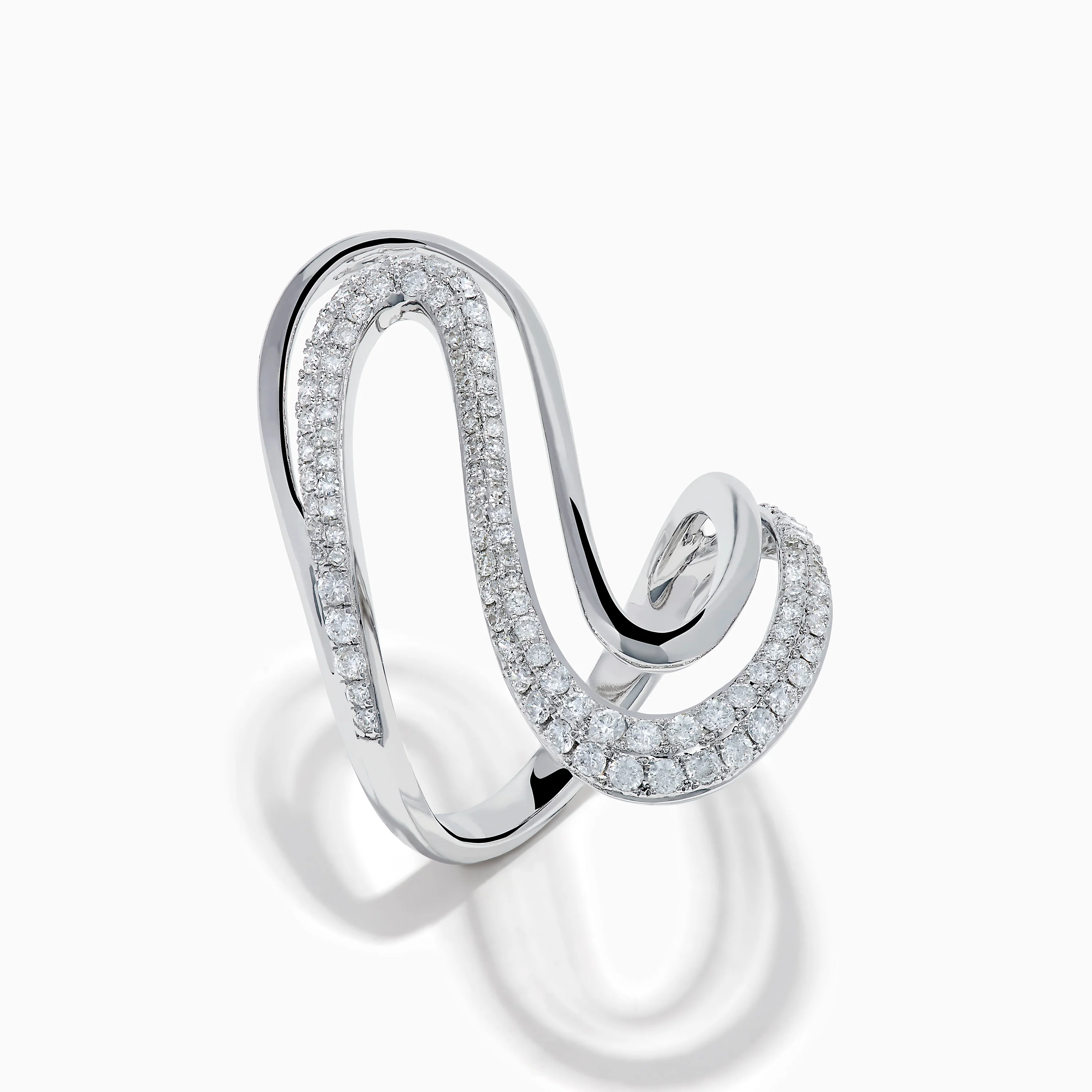 14K White Gold Diamond Open S-Curve Statement Ring - Image 4