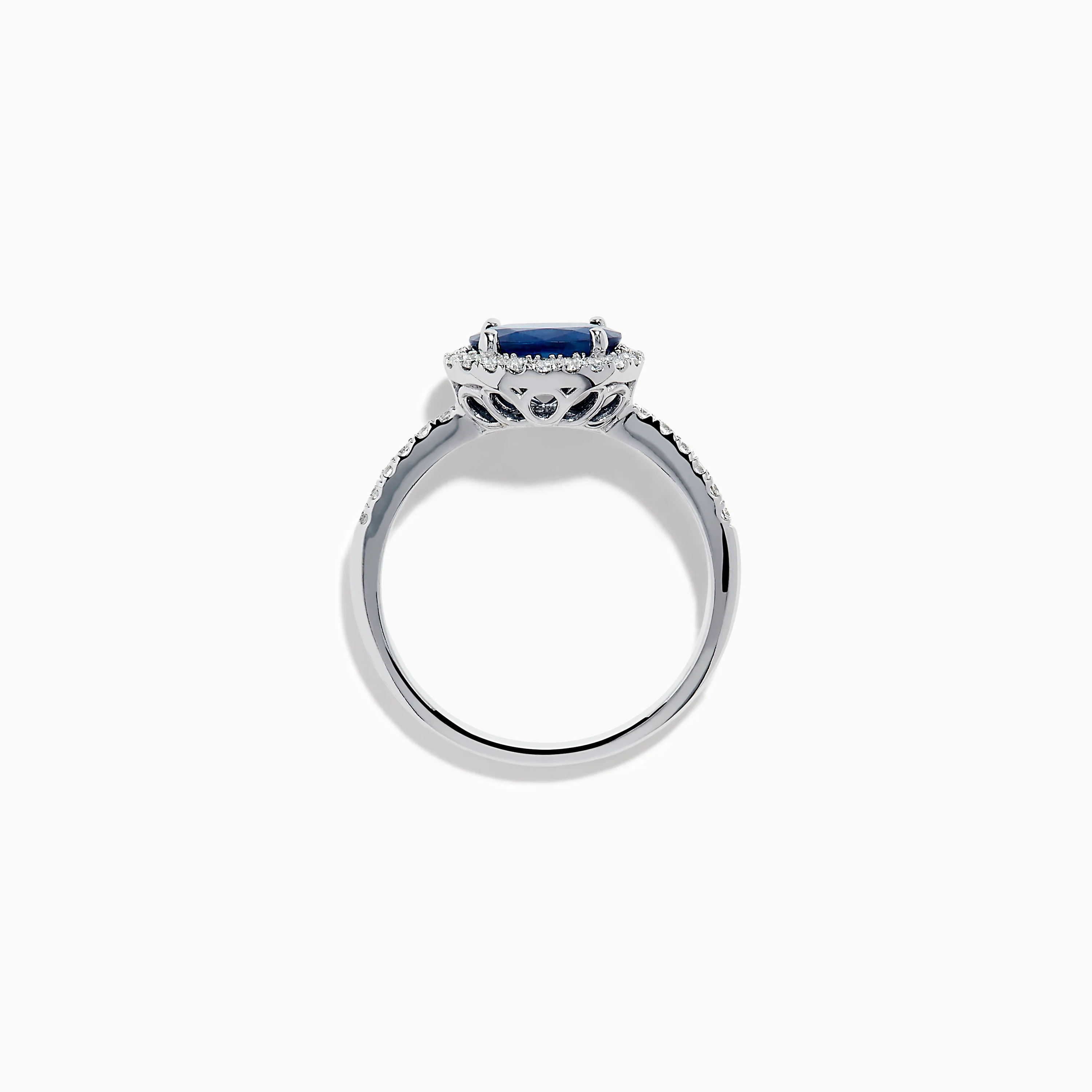 14K White Gold East West Oval Blue Sapphire and Diamond Halo Ring - Image 3