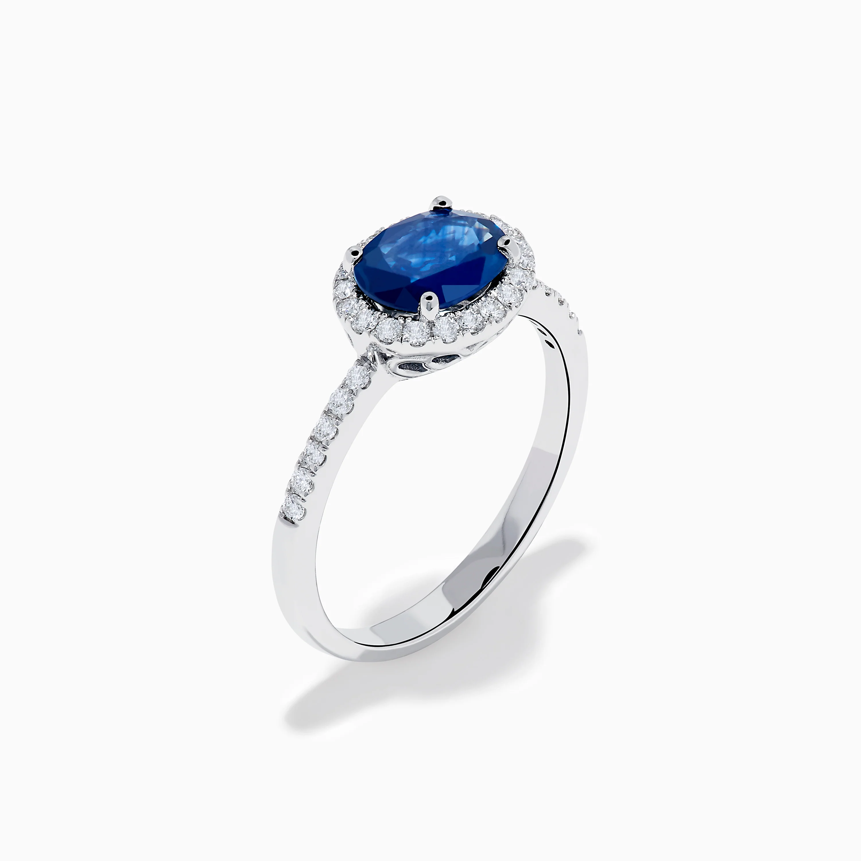 14K White Gold East West Oval Blue Sapphire and Diamond Halo Ring - Image 4