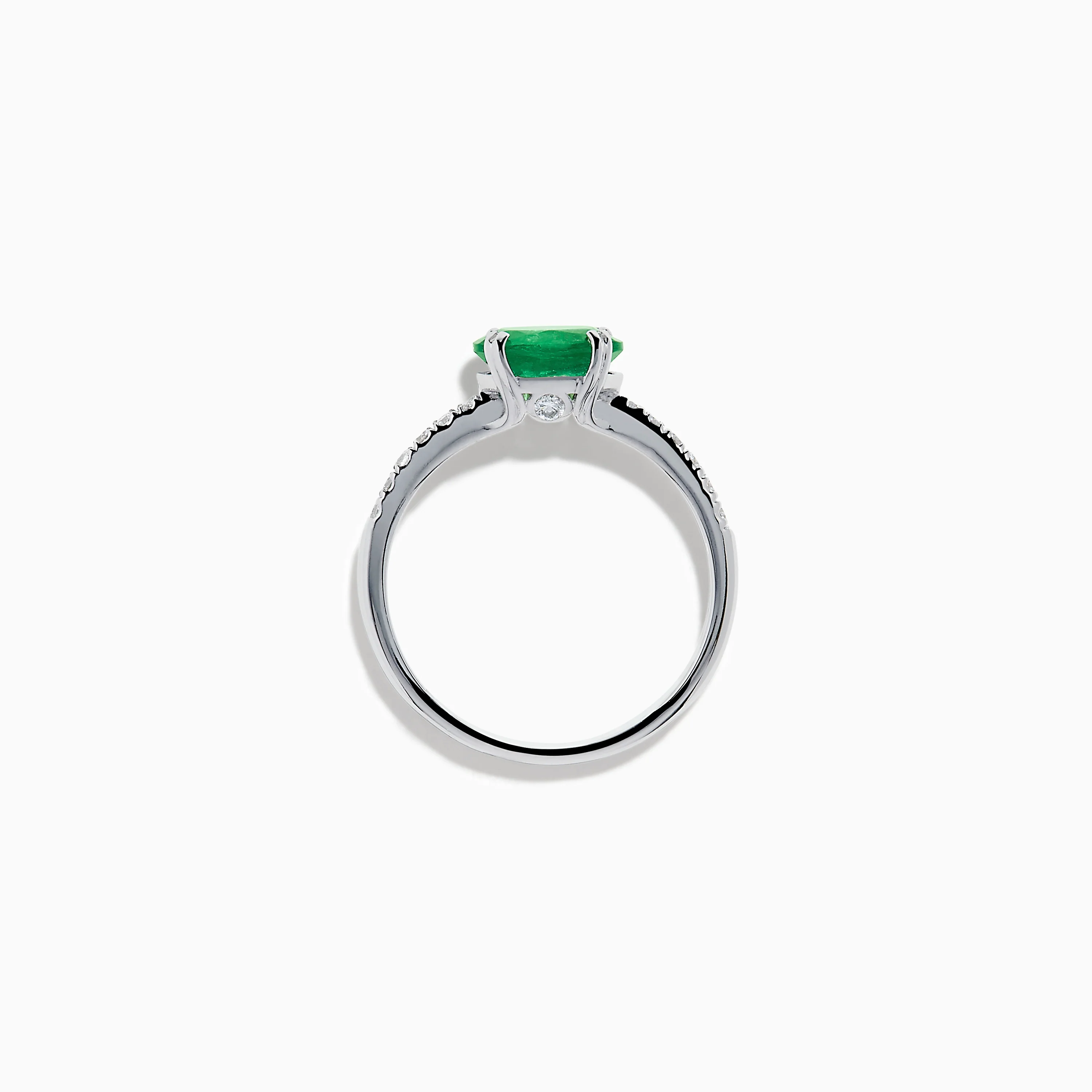 14K White Gold East West Oval Emerald and Diamond Ring - Image 3