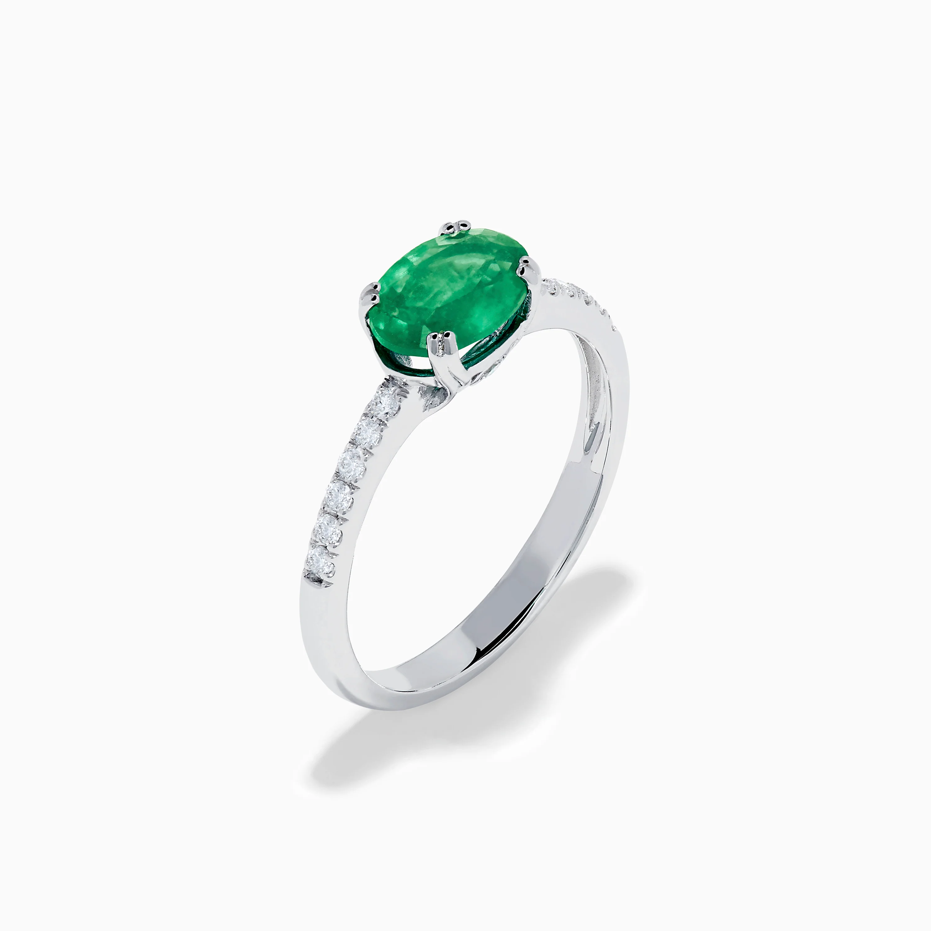 14K White Gold East West Oval Emerald and Diamond Ring - Image 4