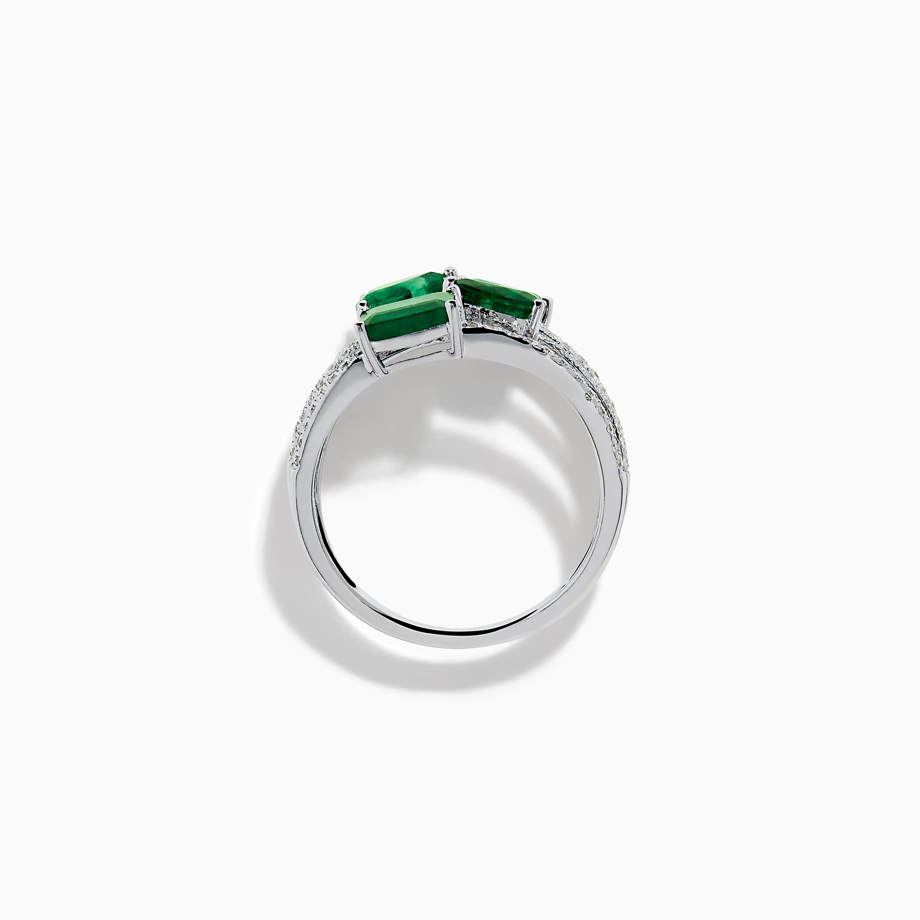 14K White Gold Emerald and Diamond Open Multi Row Ring - Image 3