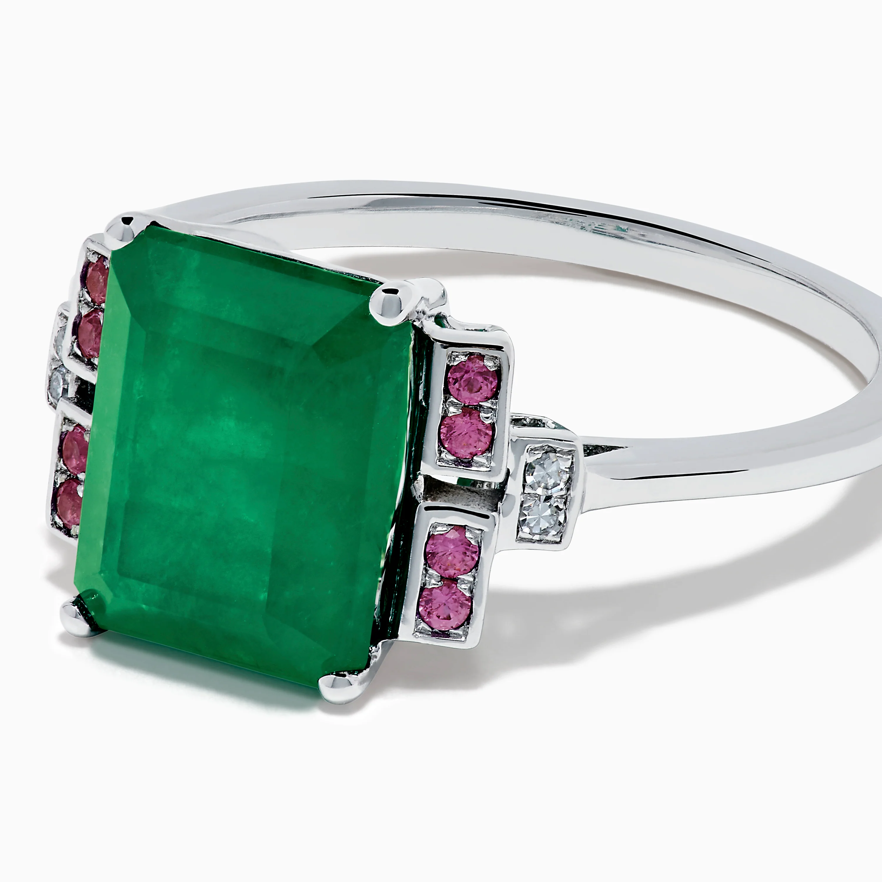 14K White Gold Emerald, Pink Sapphire, and Diamond Ring - Image 2