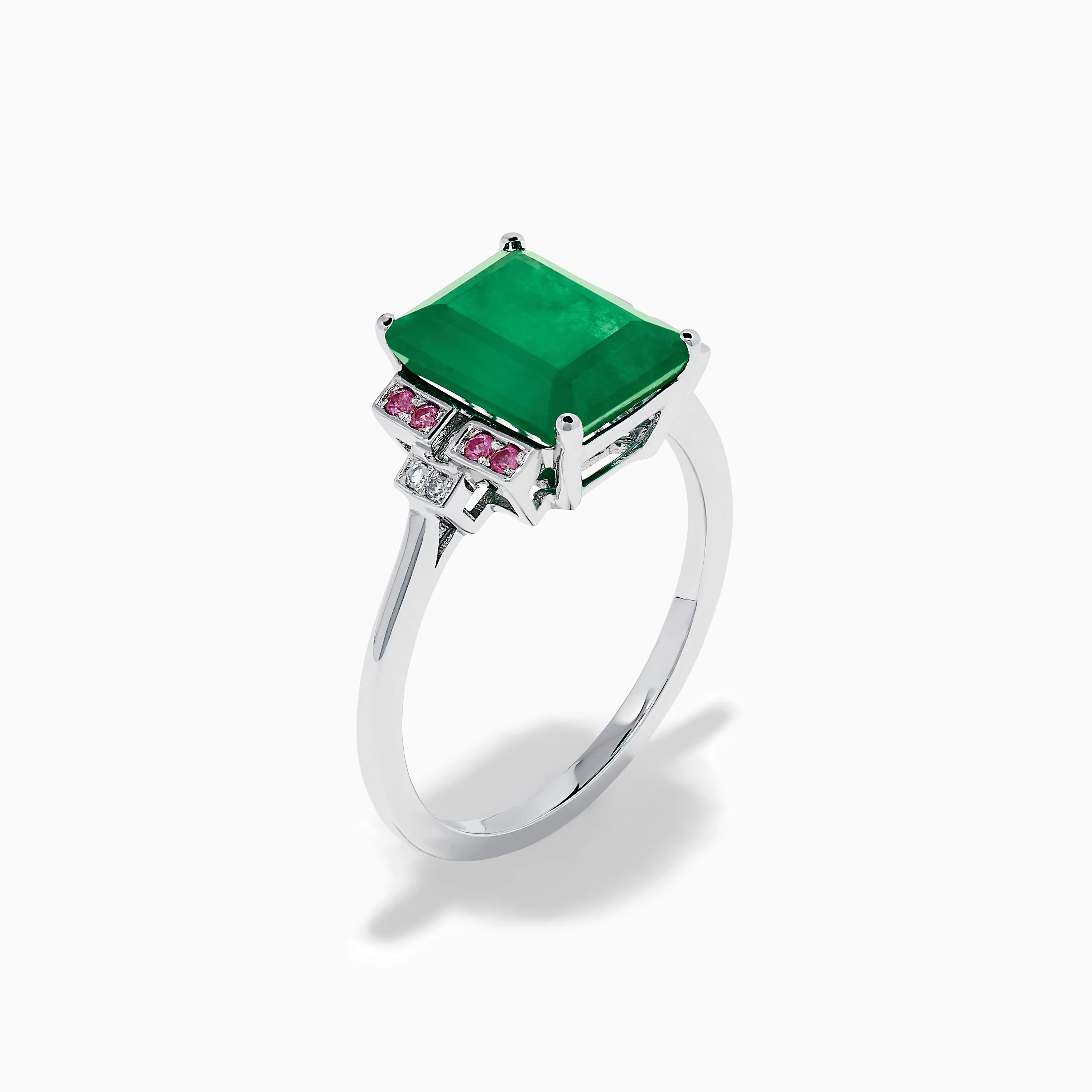 14K White Gold Emerald, Pink Sapphire, and Diamond Ring - Image 4