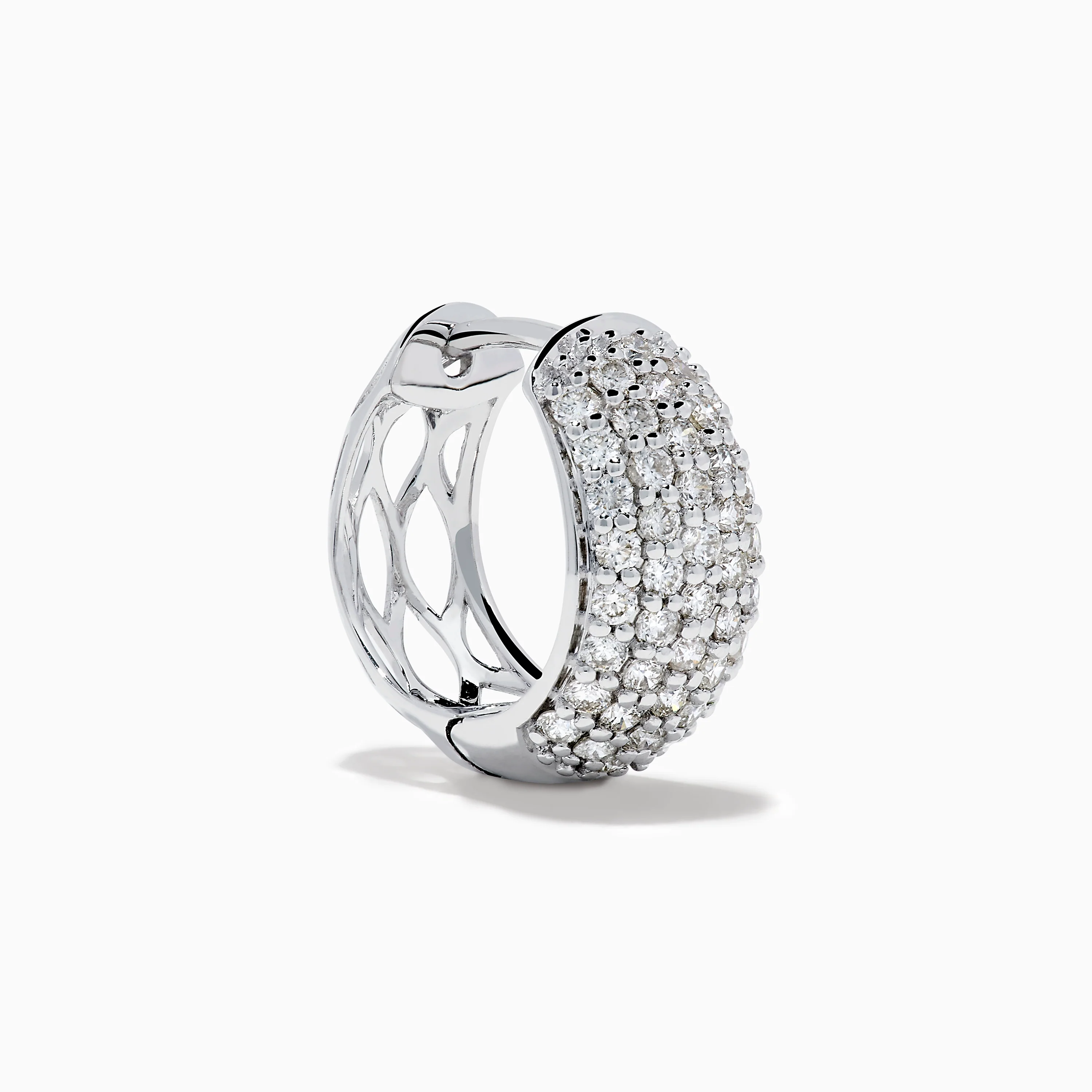 14K White Gold Multi Row Pave Diamond Chunky Hoop Earrings - Image 3