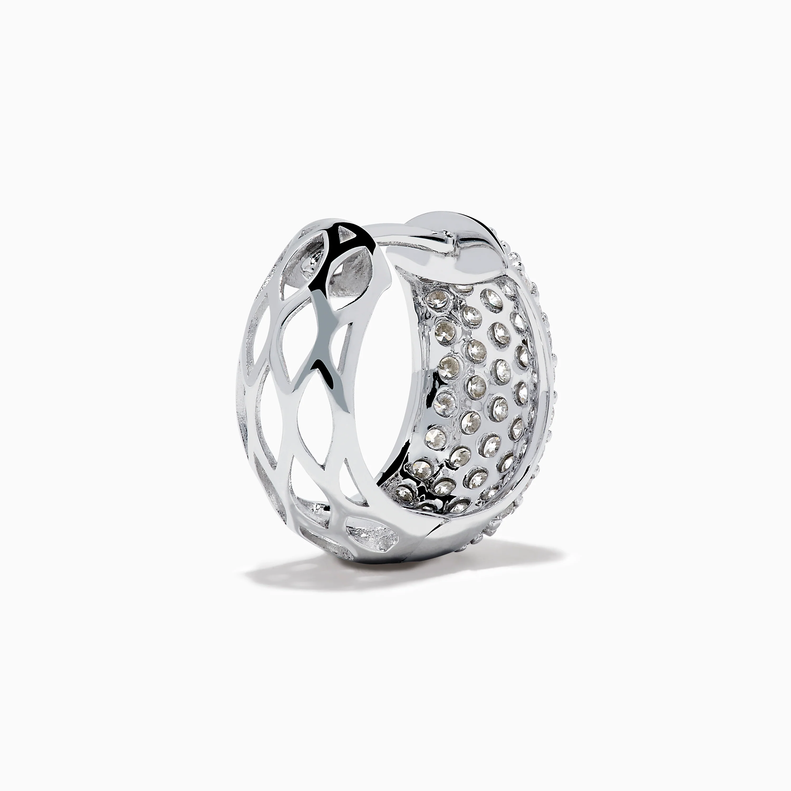 14K White Gold Multi Row Pave Diamond Chunky Hoop Earrings - Image 4