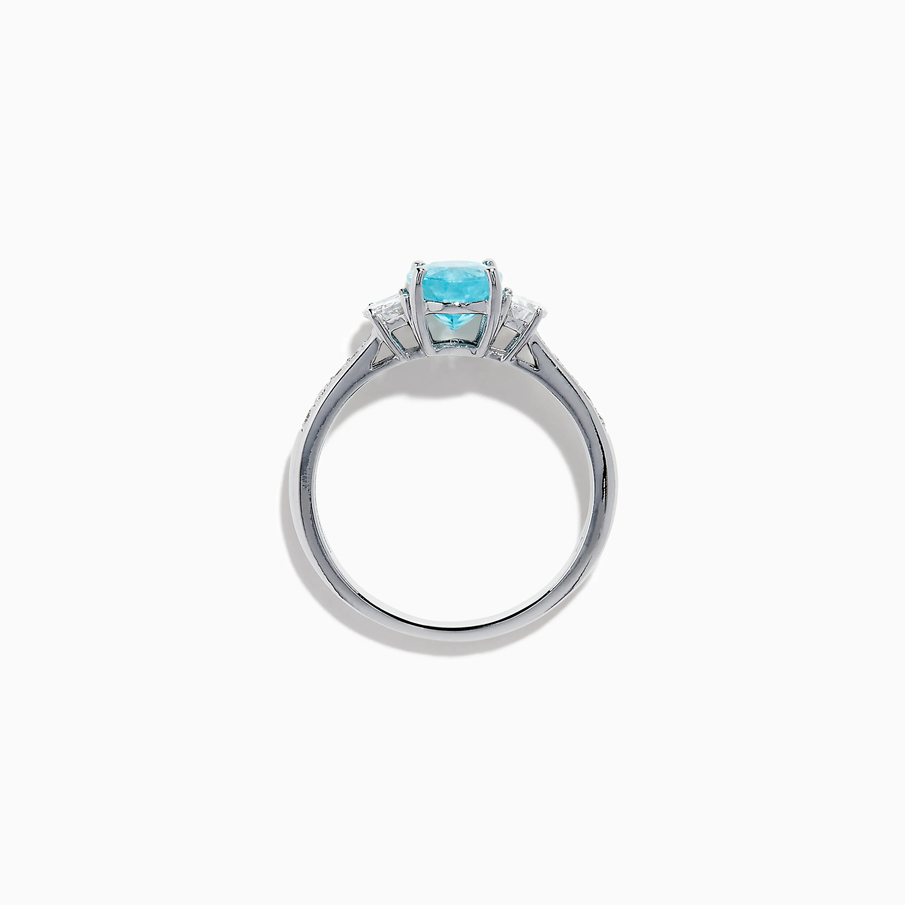 14K White Gold Paraiba and Diamond Three Stone Ring - Image 3