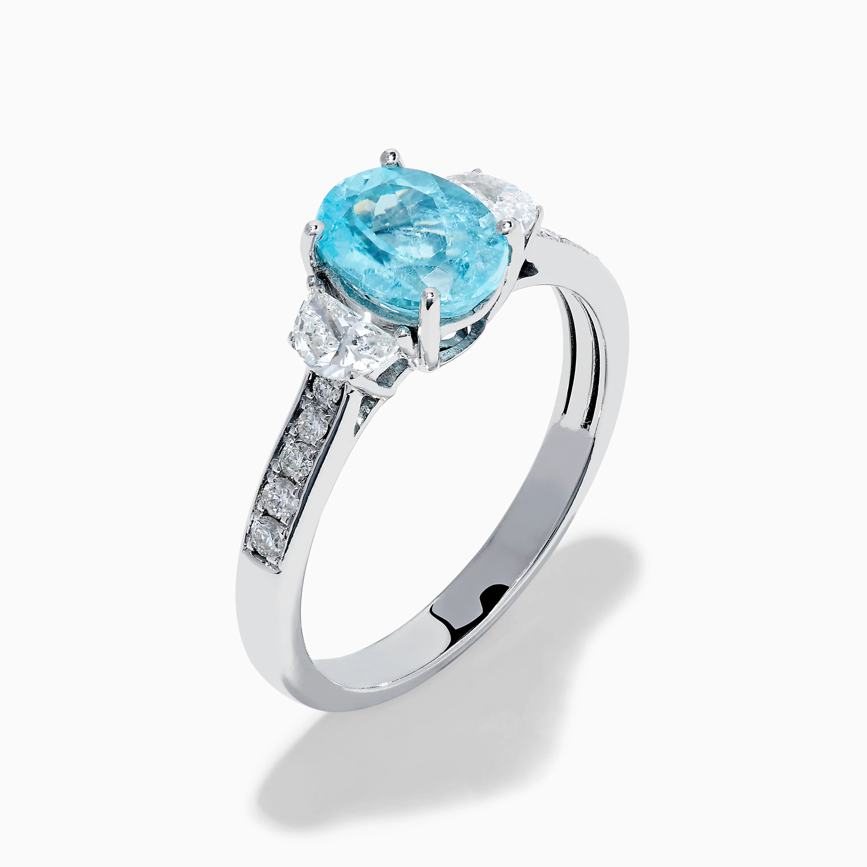 14K White Gold Paraiba and Diamond Three Stone Ring - Image 4