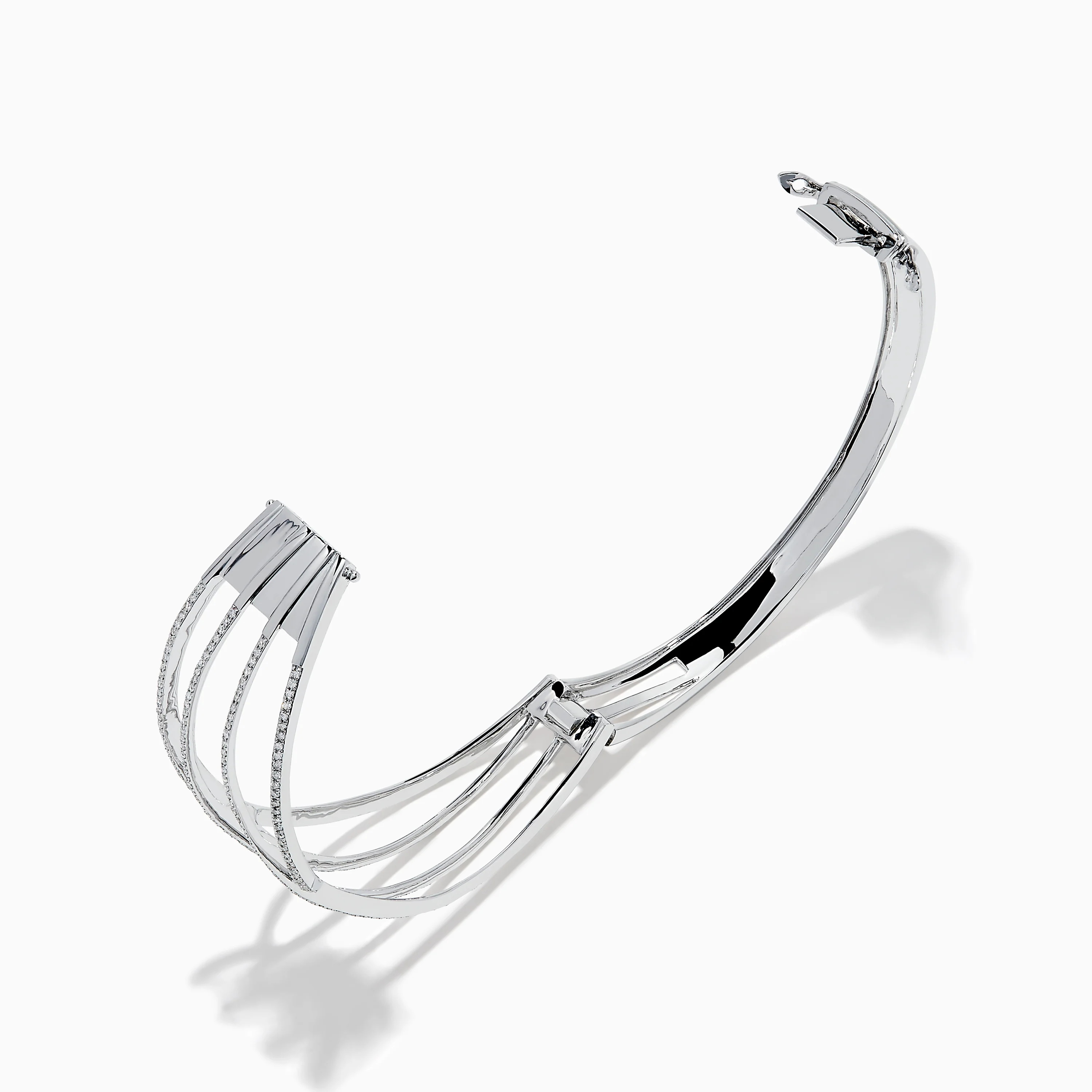 14K White Gold Pave Diamond Crisscross Bangle - Image 2