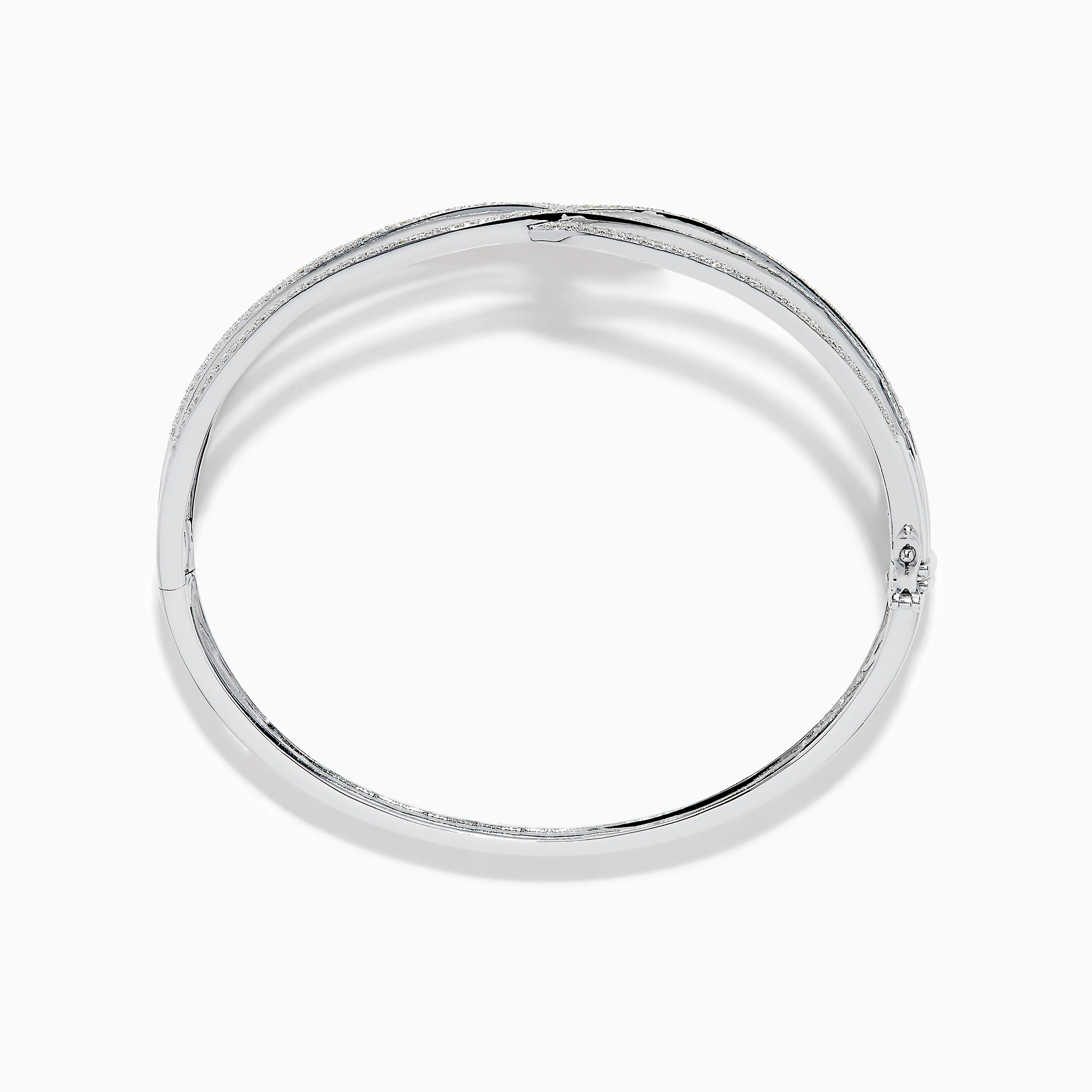14K White Gold Pave Diamond Crisscross Bangle - Image 3