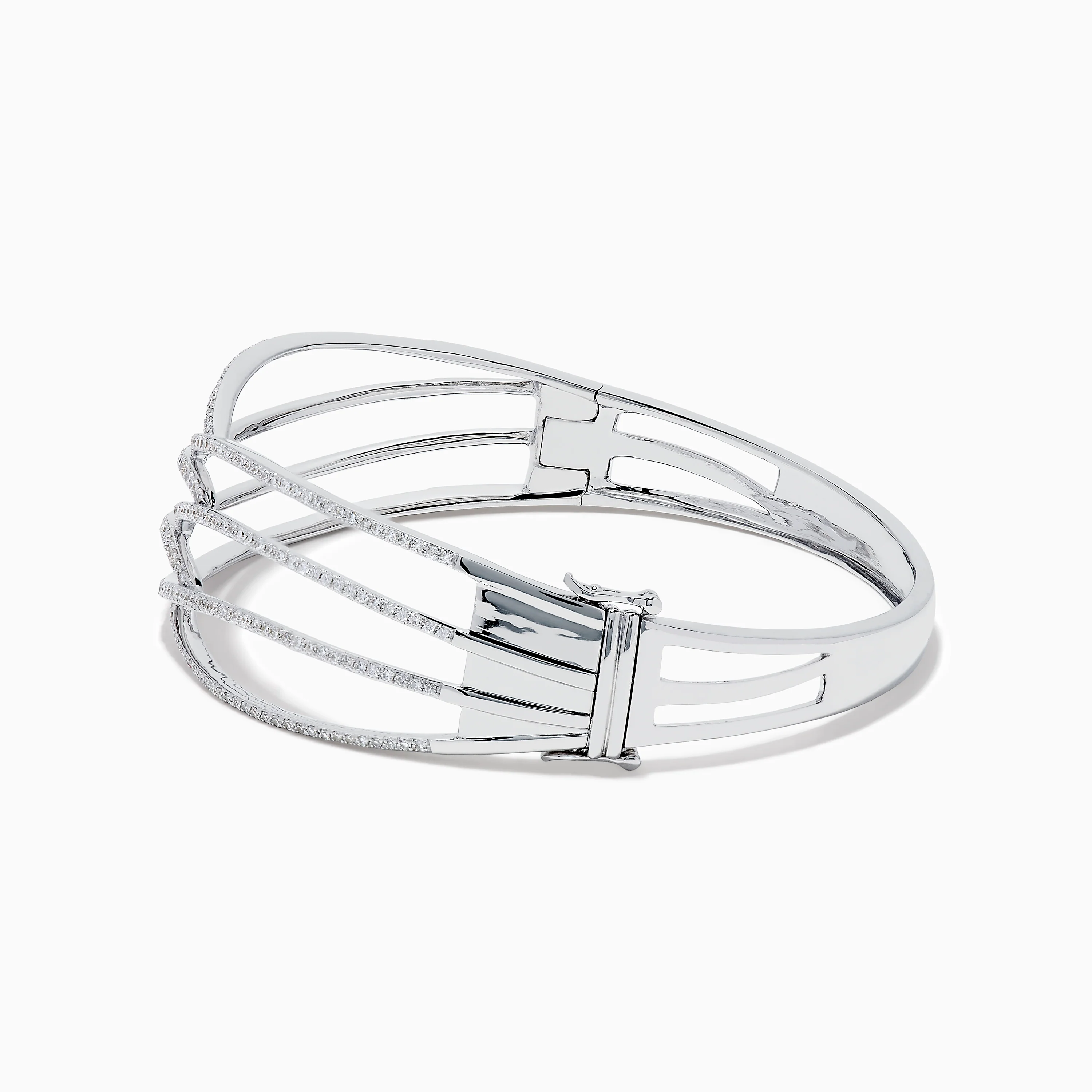 14K White Gold Pave Diamond Crisscross Bangle - Image 4