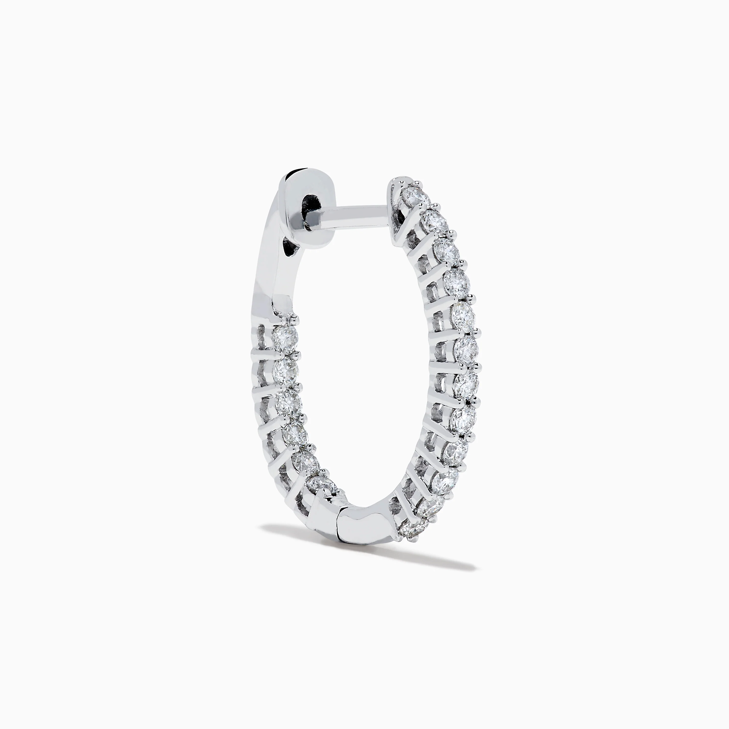 14K White Gold Pave Diamond Hoop Earrings 5/8" - Image 3