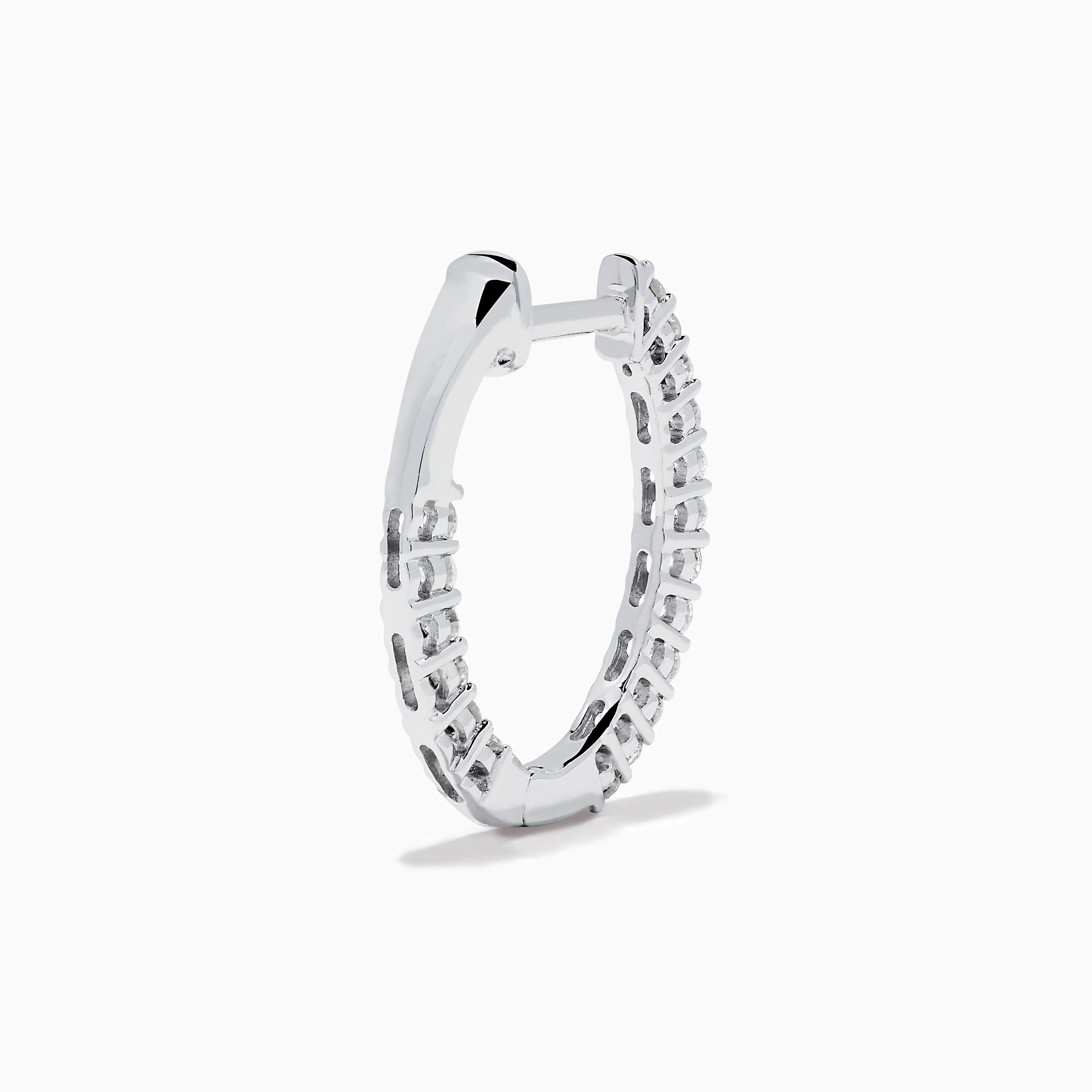 14K White Gold Pave Diamond Hoop Earrings 5/8" - Image 4