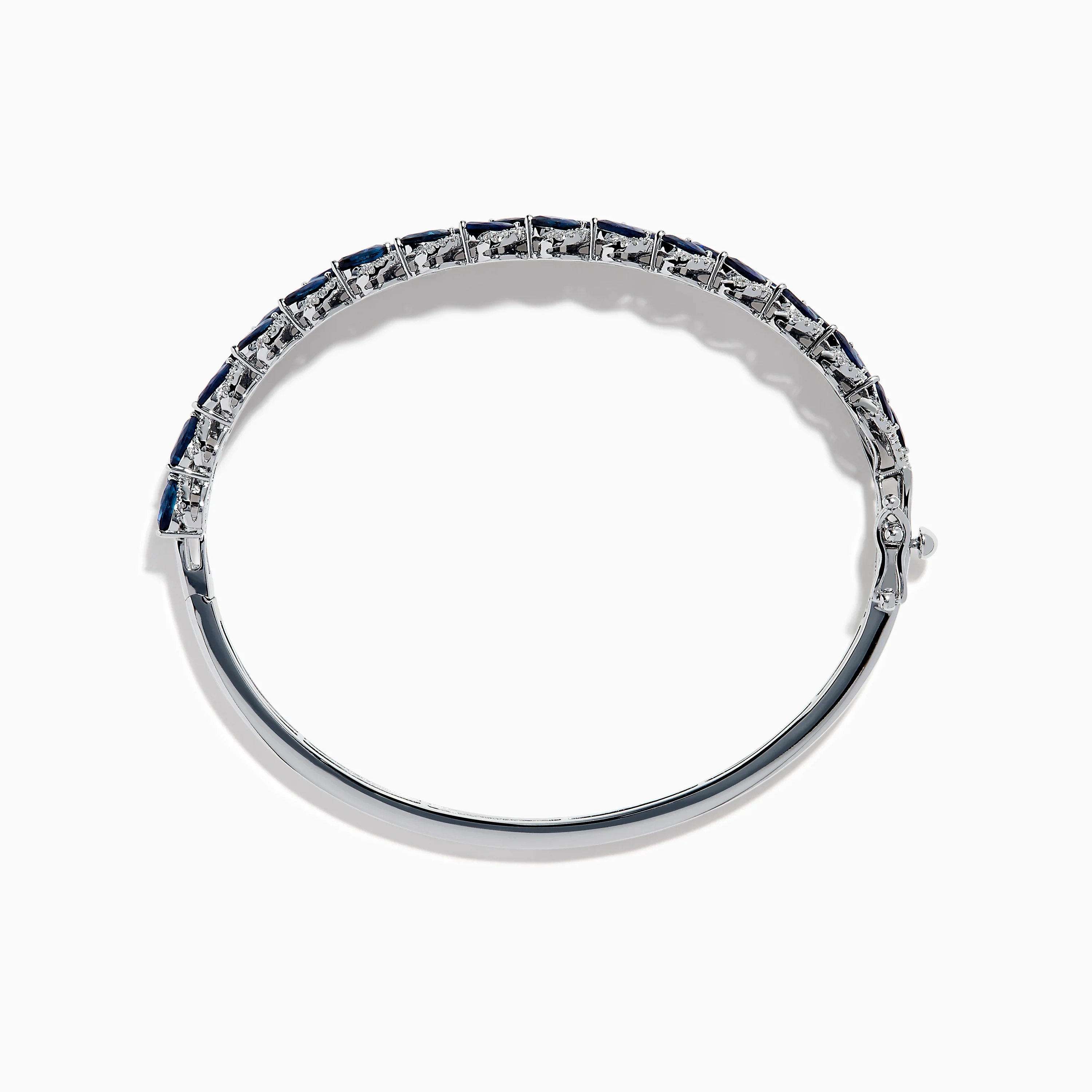 14K White Gold Sapphire and Diamond Leaf Motif Bangle - Image 3