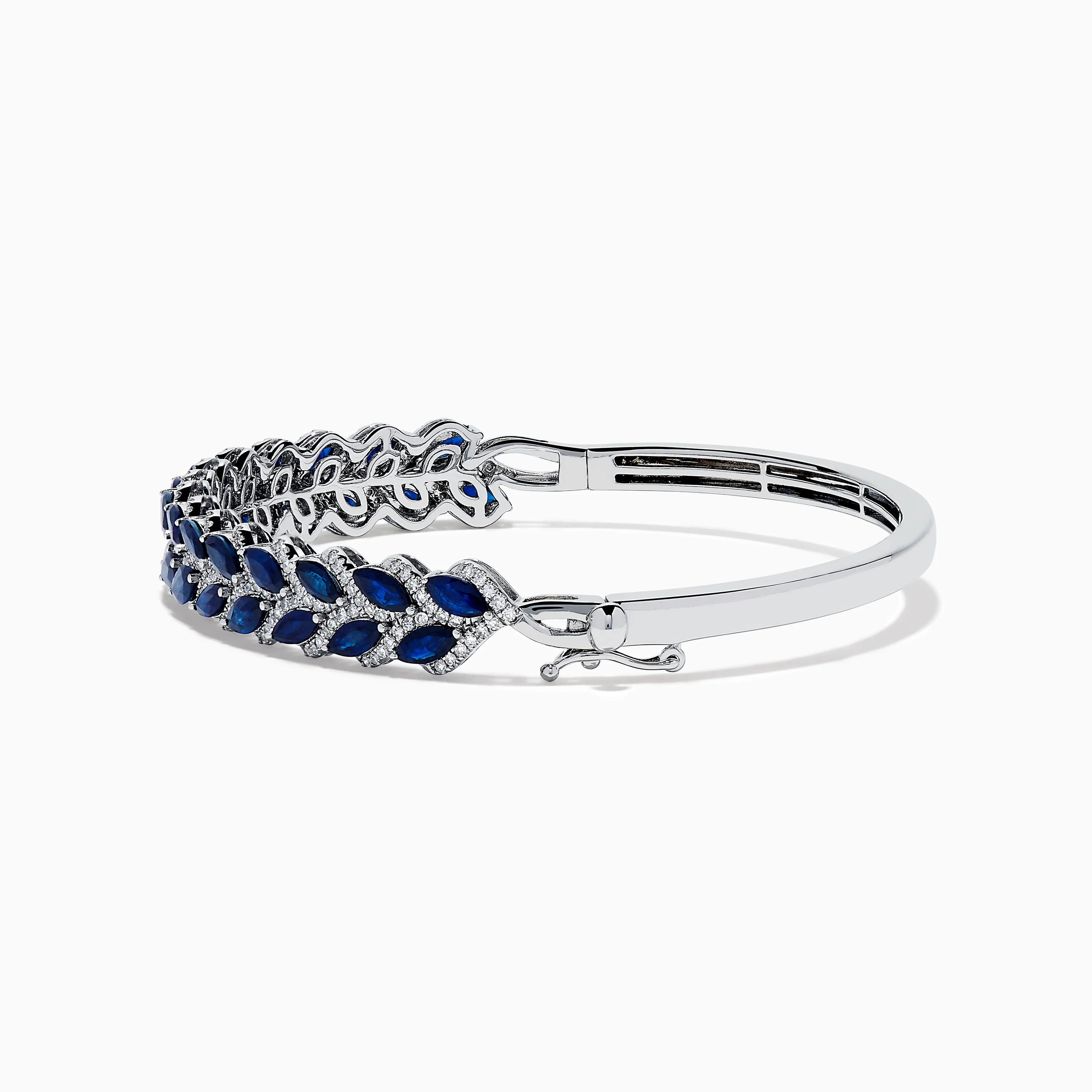 14K White Gold Sapphire and Diamond Leaf Motif Bangle - Image 4