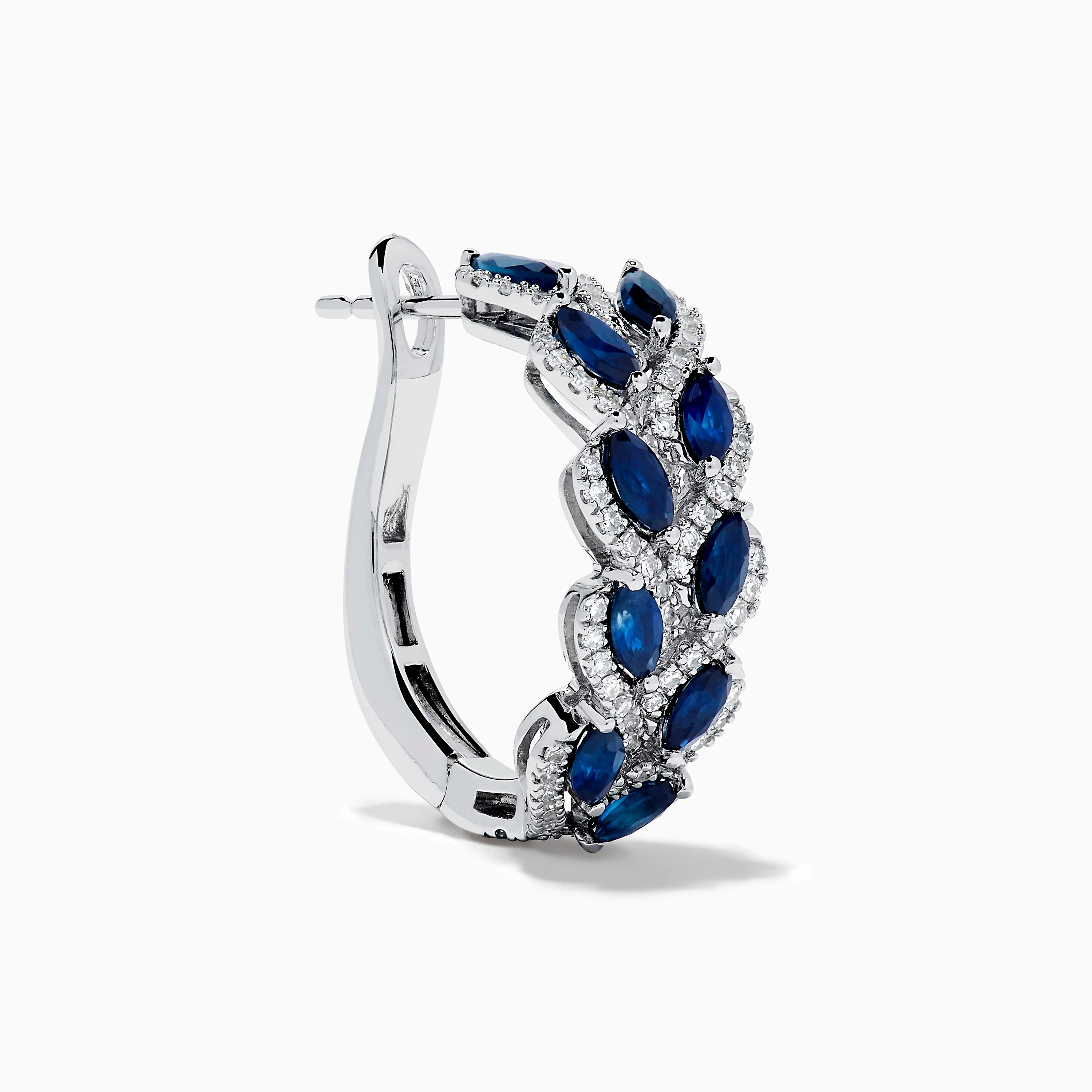 14K White Gold Sapphire and Diamond Leaf Motif Hoop Earrings - Image 3