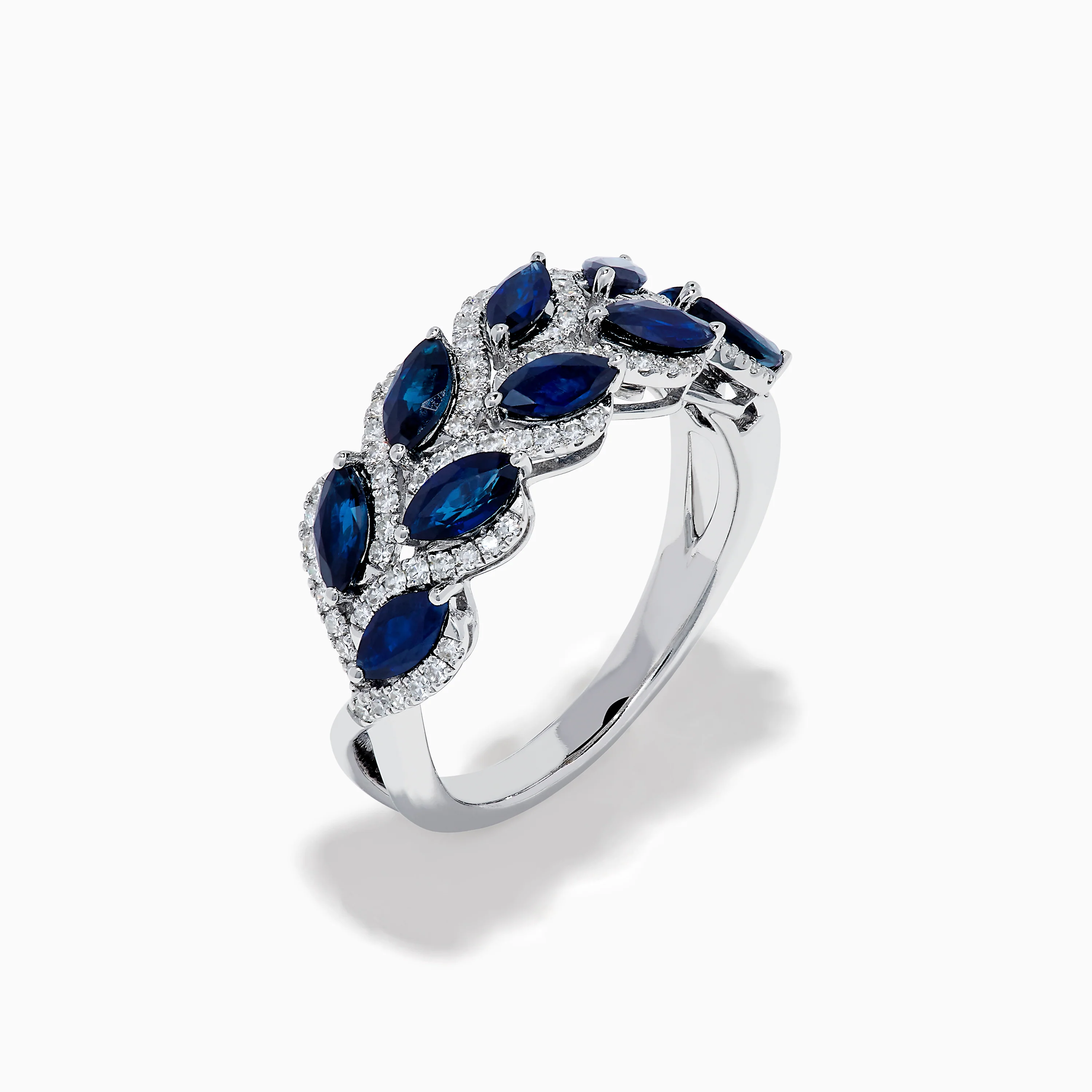 14K White Gold Sapphire and Diamond Leaf Motif Ring - Image 4