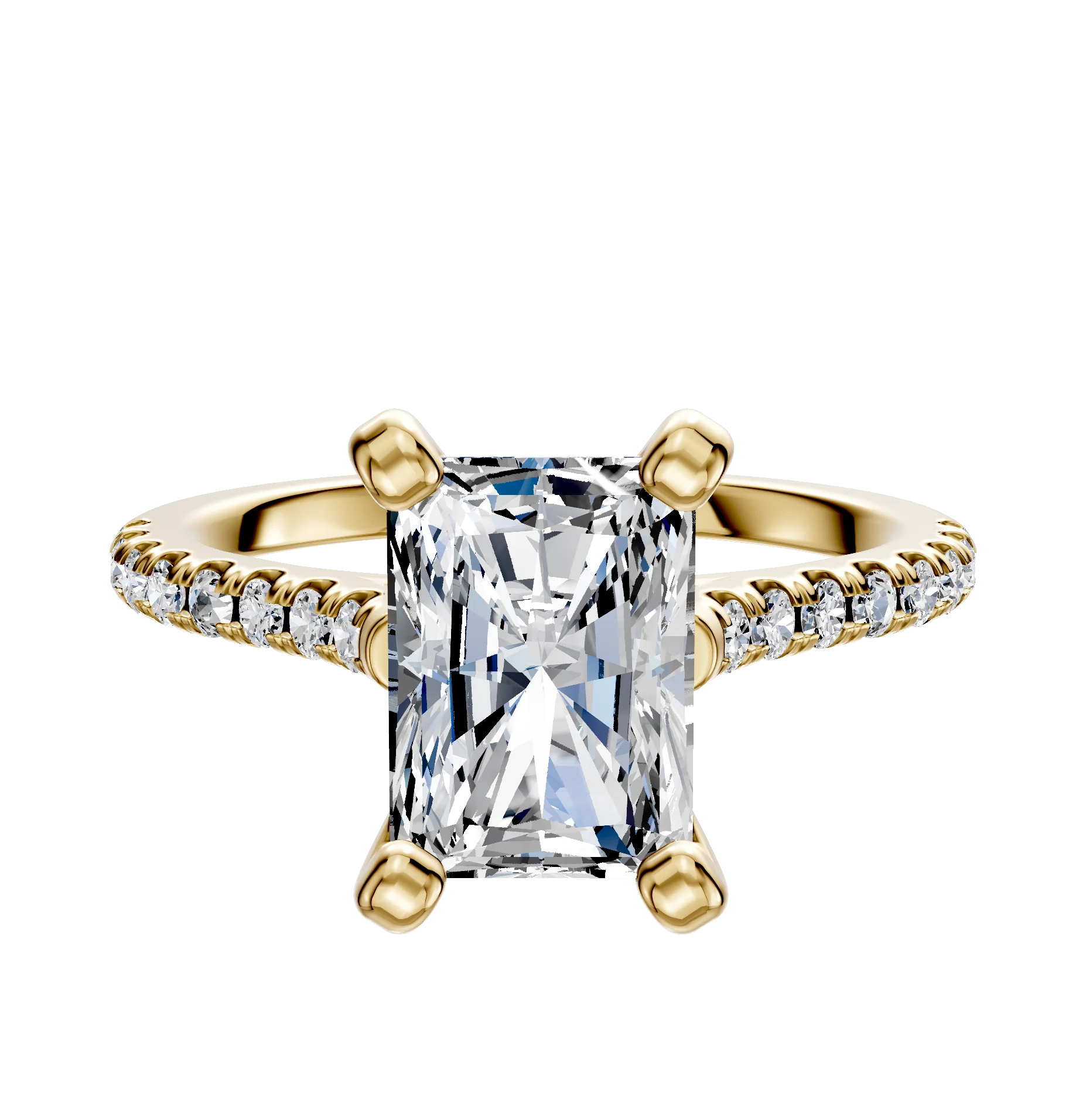 14K Yellow Gold 4 Prong Cathedral Dome 1-Row-Pave 2.5mm Engagement Ring