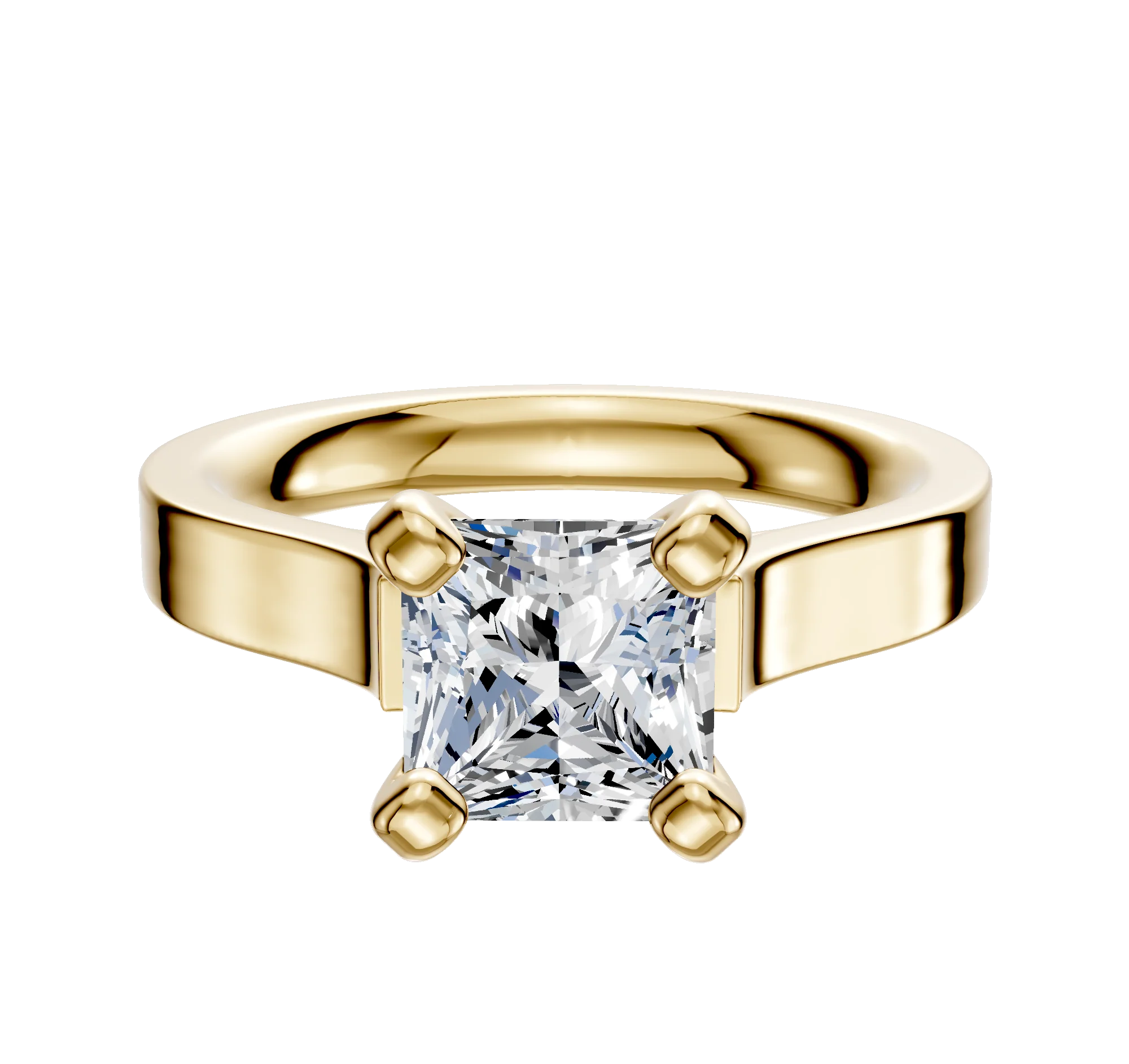 14K Yellow Gold 4 Prong Cathedral Flat 3.0mm Engagement Ring