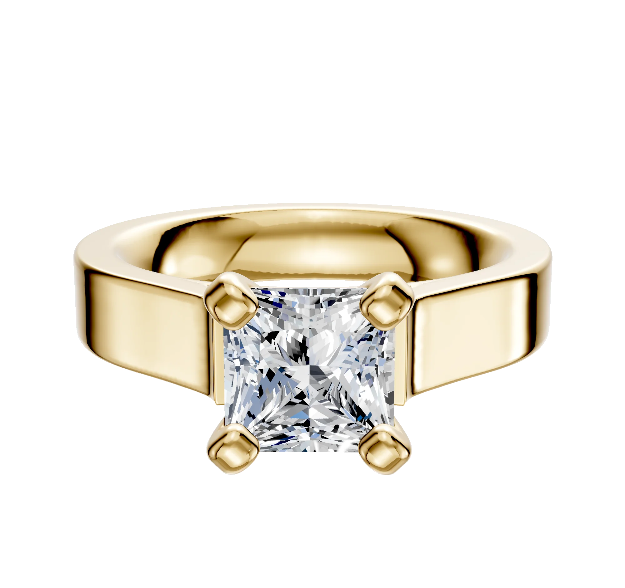 14K Yellow Gold 4 Prong Cathedral Flat 4.0mm Engagement Ring