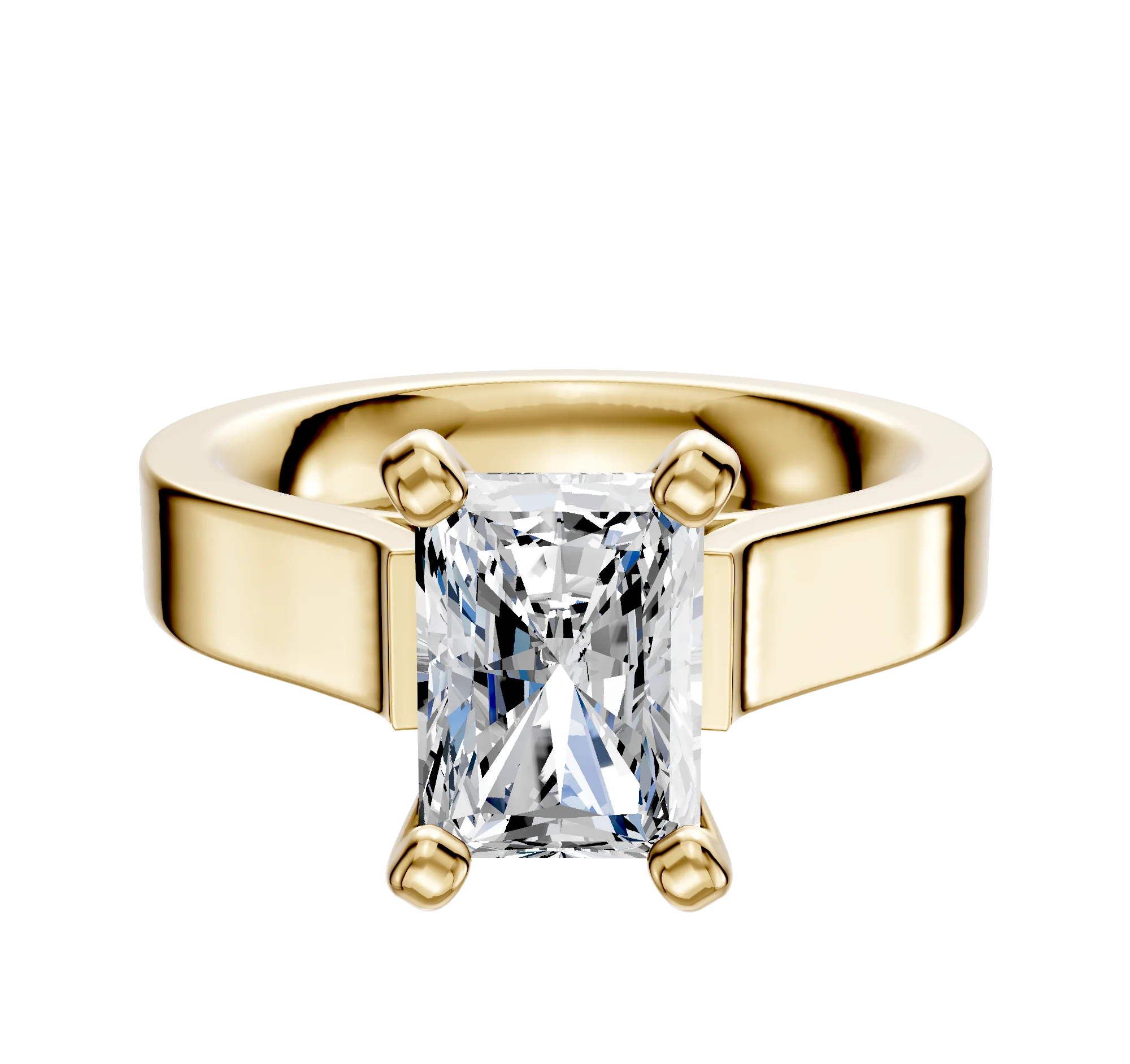 14K Yellow Gold 4 Prong Cathedral Flat 4.0mm Engagement Ring