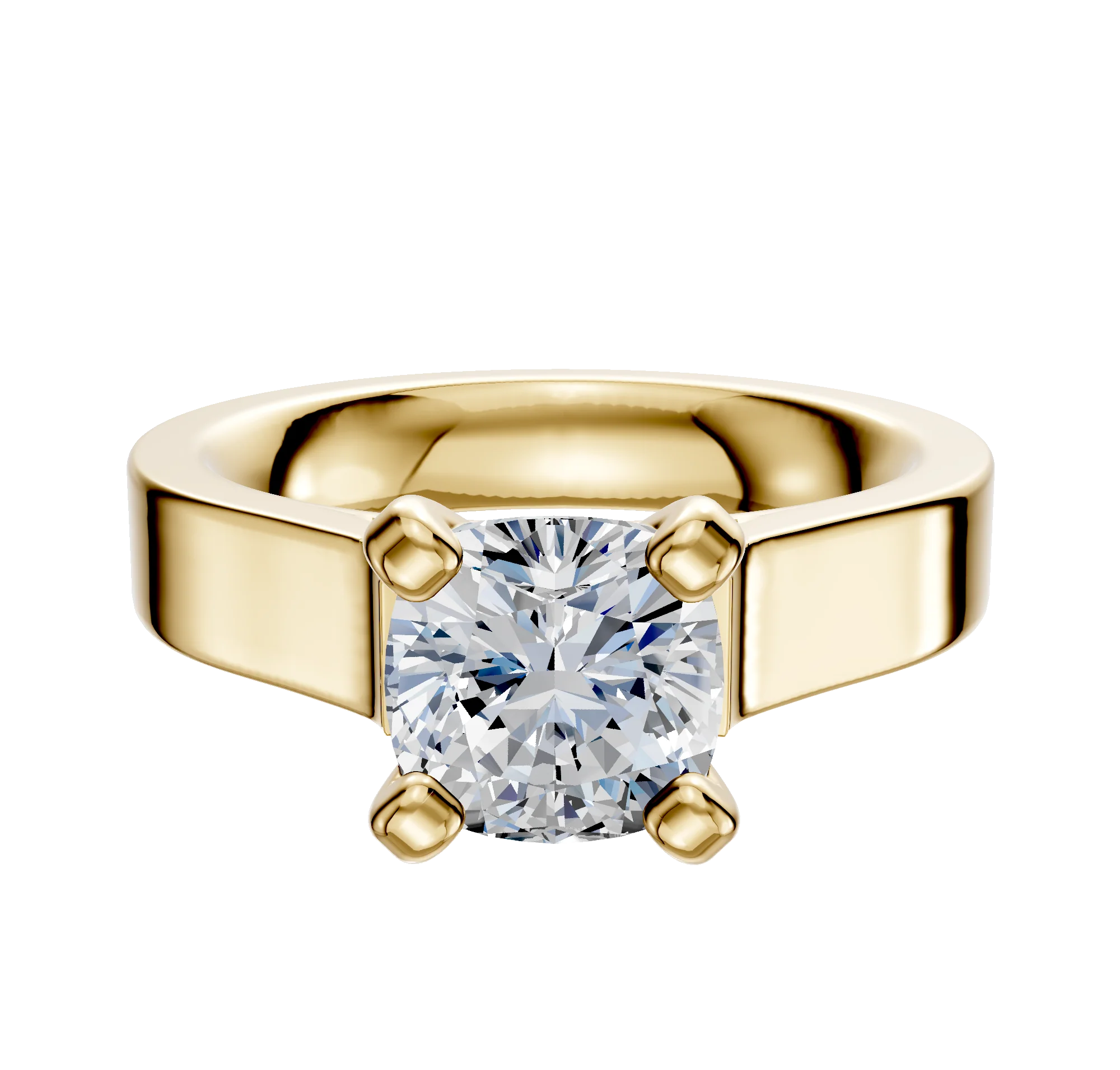 14K Yellow Gold 4 Prong Cathedral Flat 4.0mm Engagement Ring