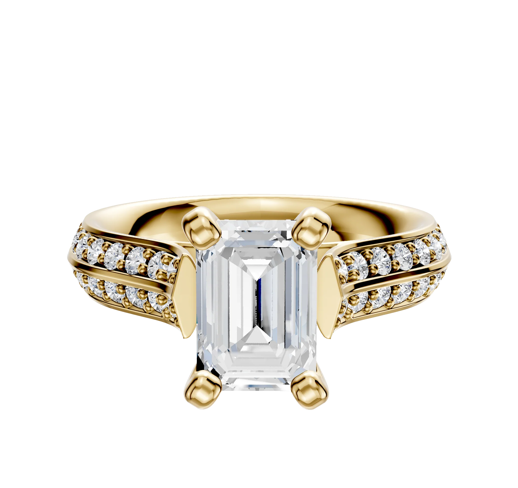 14K Yellow Gold 4 Prong Cathedral Knife Edge 1-Row-Pave 2.5mm Engagement Ring
