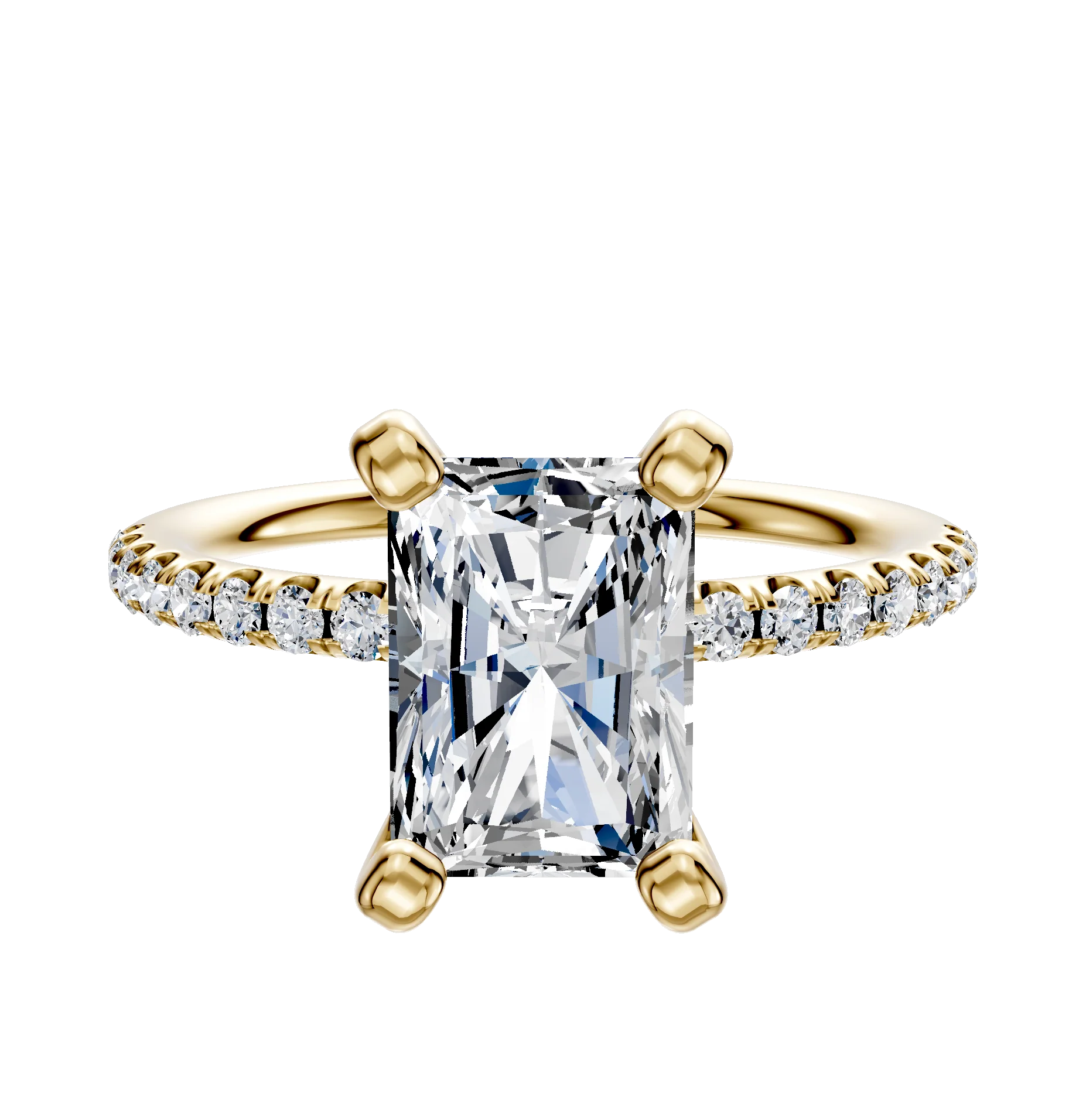 14K Yellow Gold 4 Prong Classic Dome 1-Row-Pave 2.5mm Engagement Ring