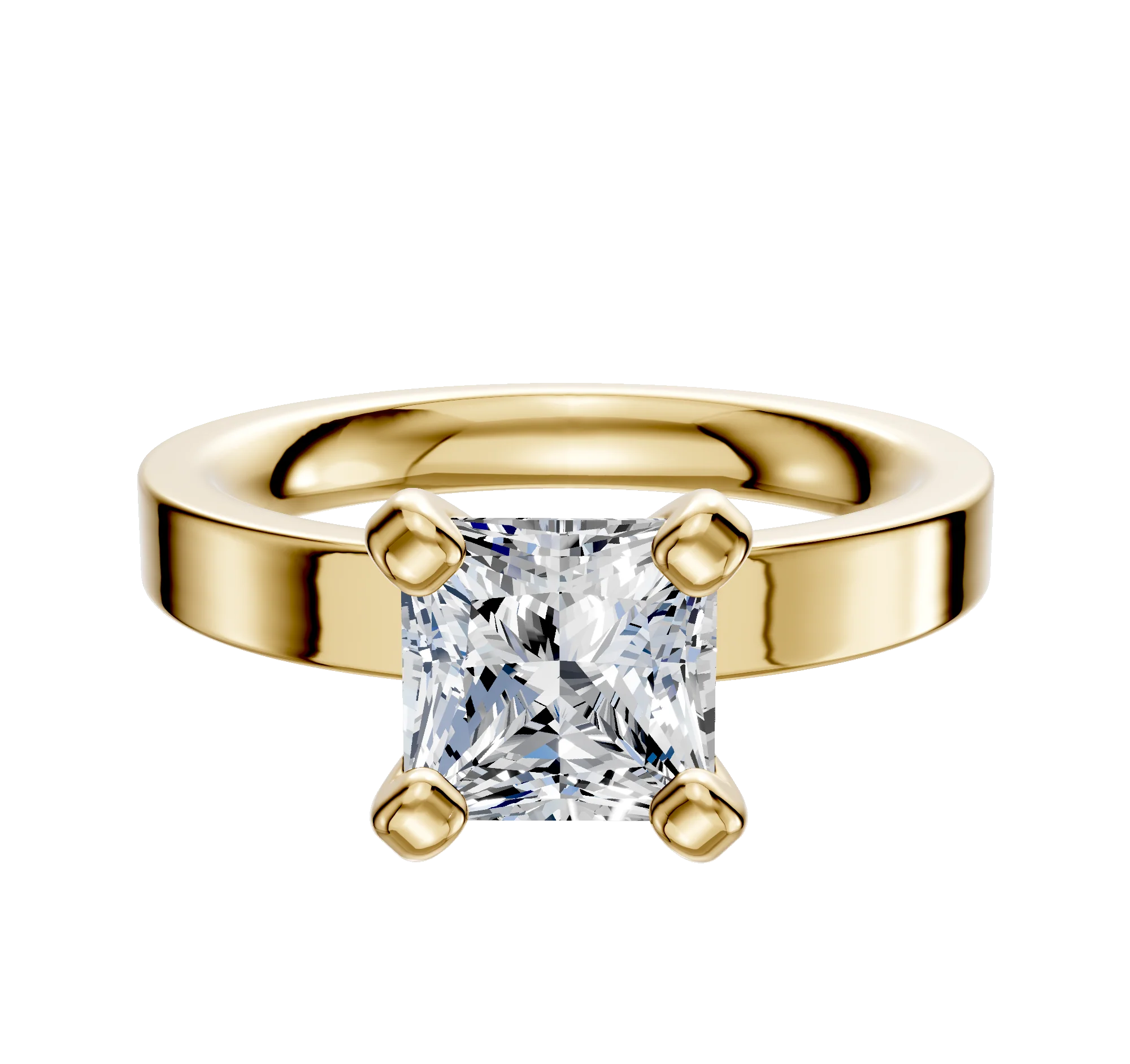 14K Yellow Gold 4 Prong Classic Flat 3.0mm Engagement Ring