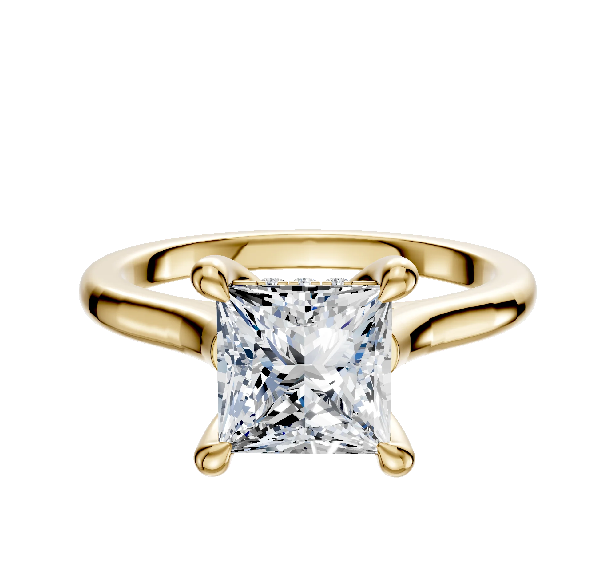 14K Yellow Gold 4 Prong Hidden Halo Cathedral Dome 2.0mm Engagement Ring