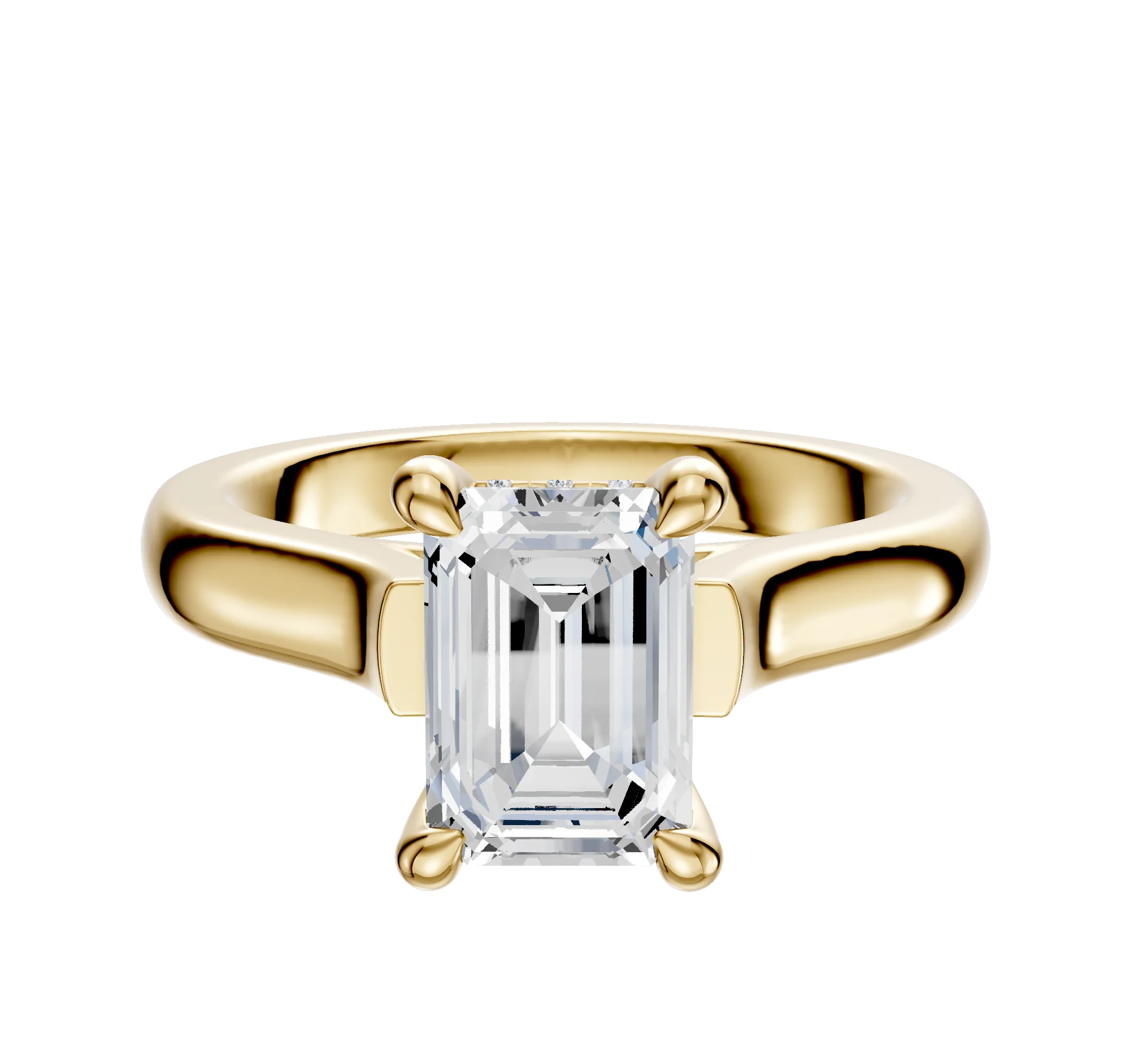 14K Yellow Gold 4 Prong Hidden Halo Cathedral Dome 3.0mm Engagement Ring