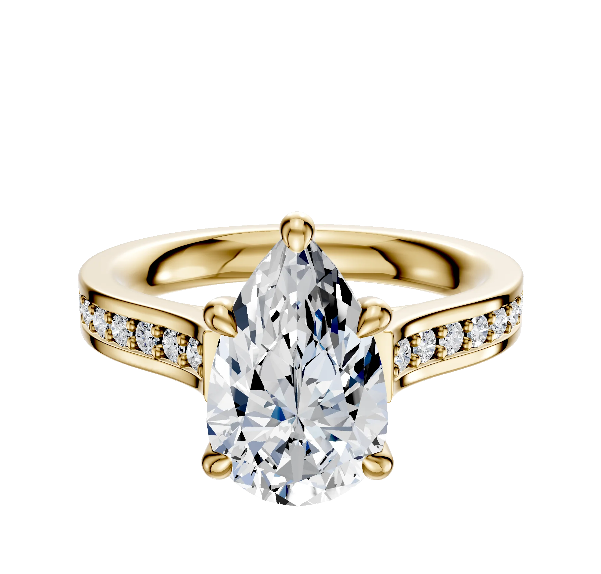 14K Yellow Gold 4 Prong Hidden Halo Cathedral Flat 1-Row-Pave 2.5mm Engagement Ring