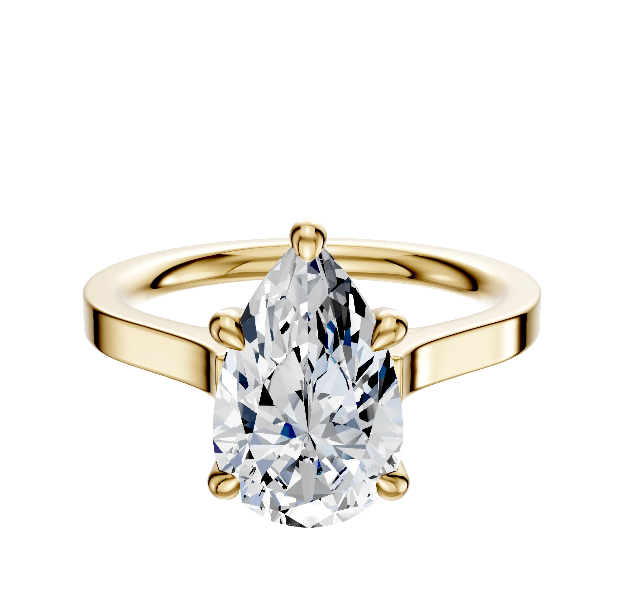 14K Yellow Gold 4 Prong Hidden Halo Cathedral Flat 2.0mm Engagement Ring