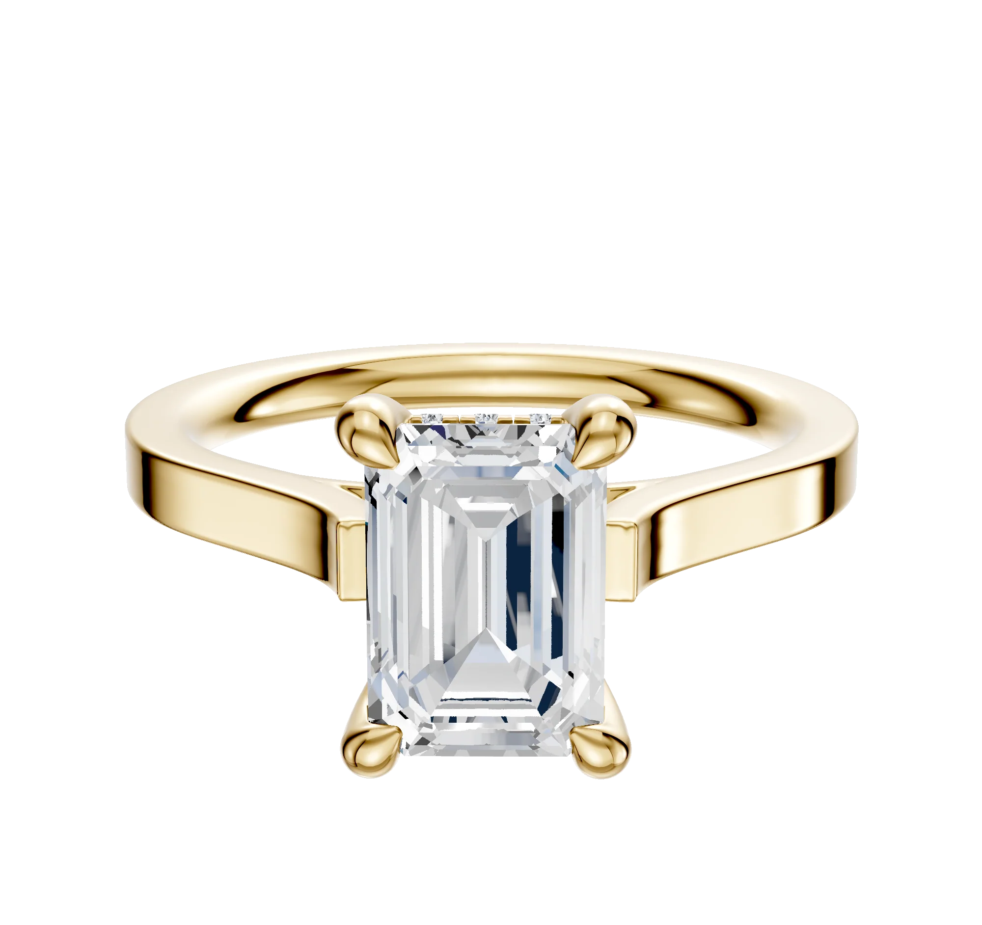 14K Yellow Gold 4 Prong Hidden Halo Cathedral Flat 2.0mm Engagement Ring