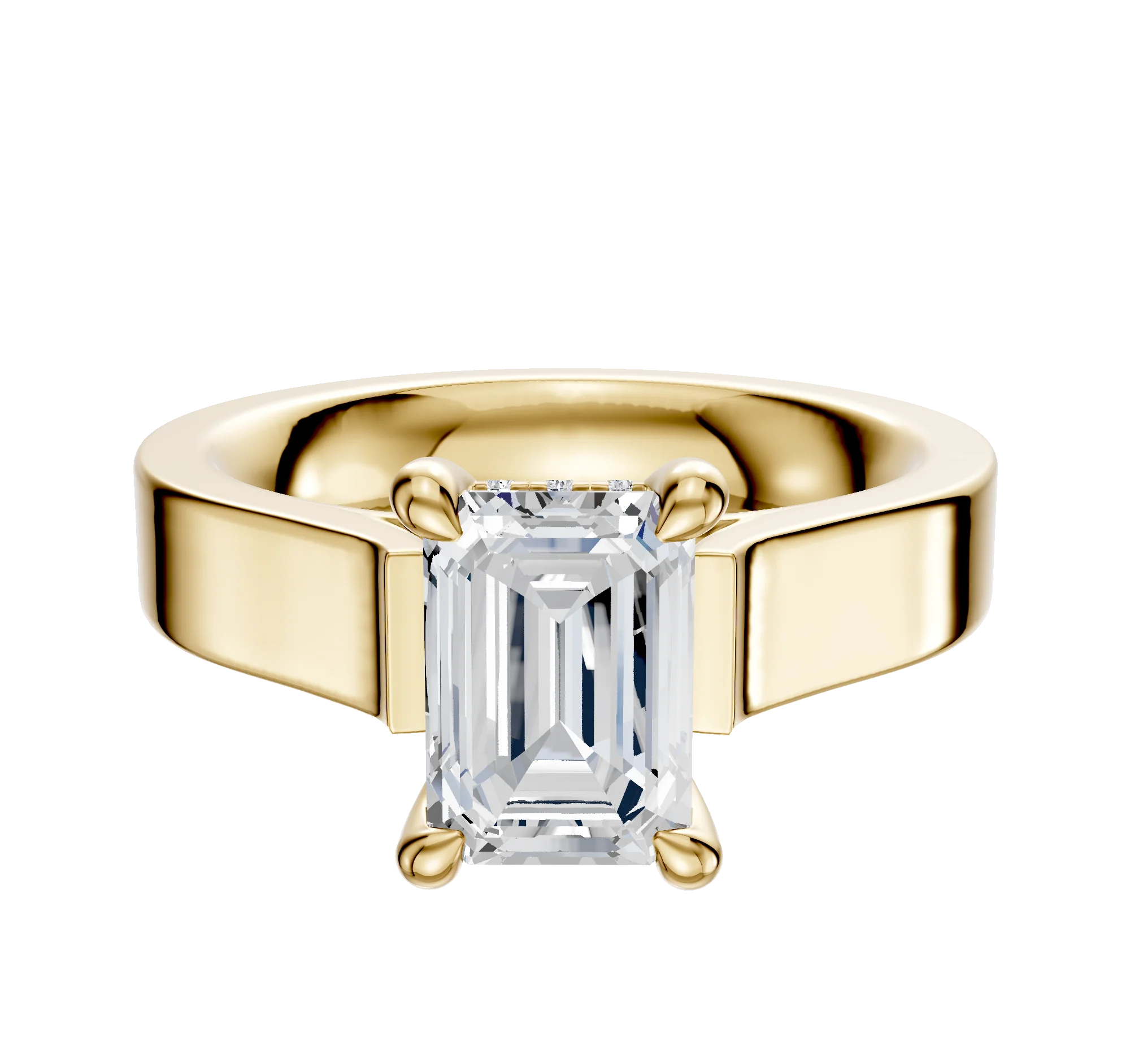 14K Yellow Gold 4 Prong Hidden Halo Cathedral Flat 4.0mm Engagement Ring