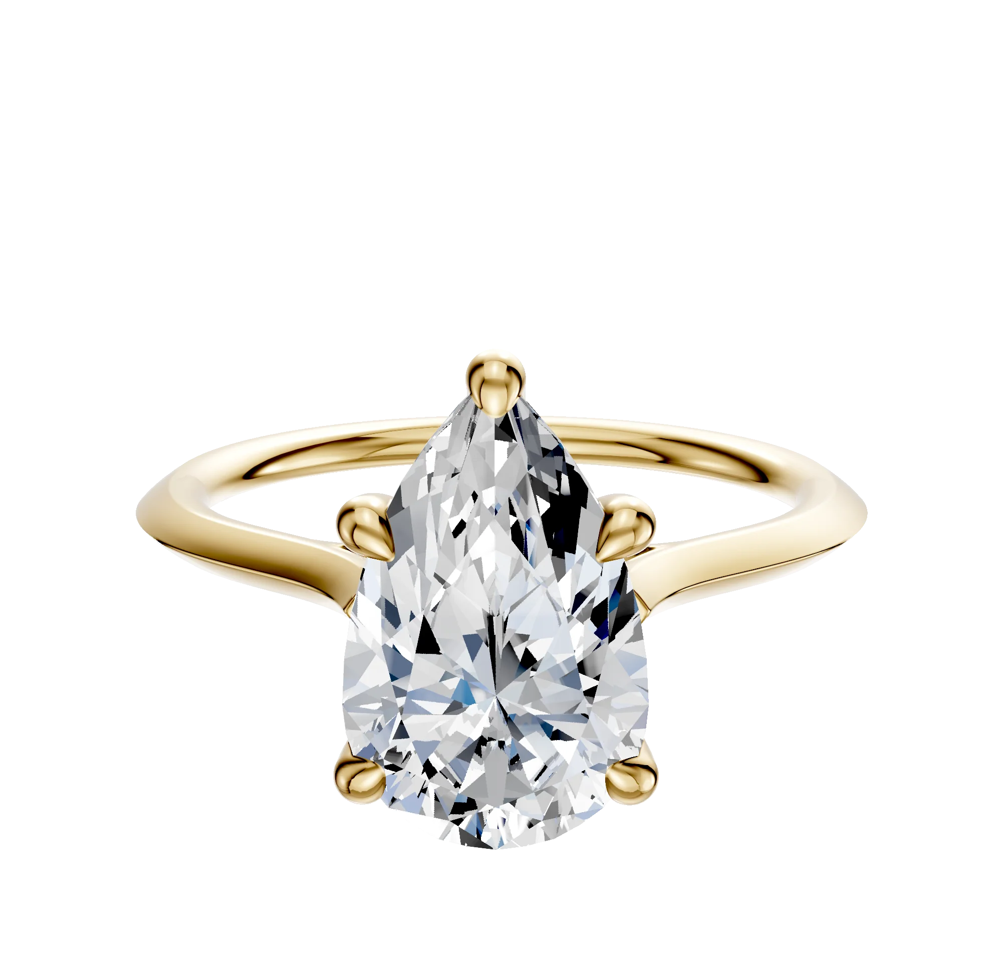 14K Yellow Gold 4 Prong Hidden Halo Cathedral Knife Edge 1.5mm Engagement Ring