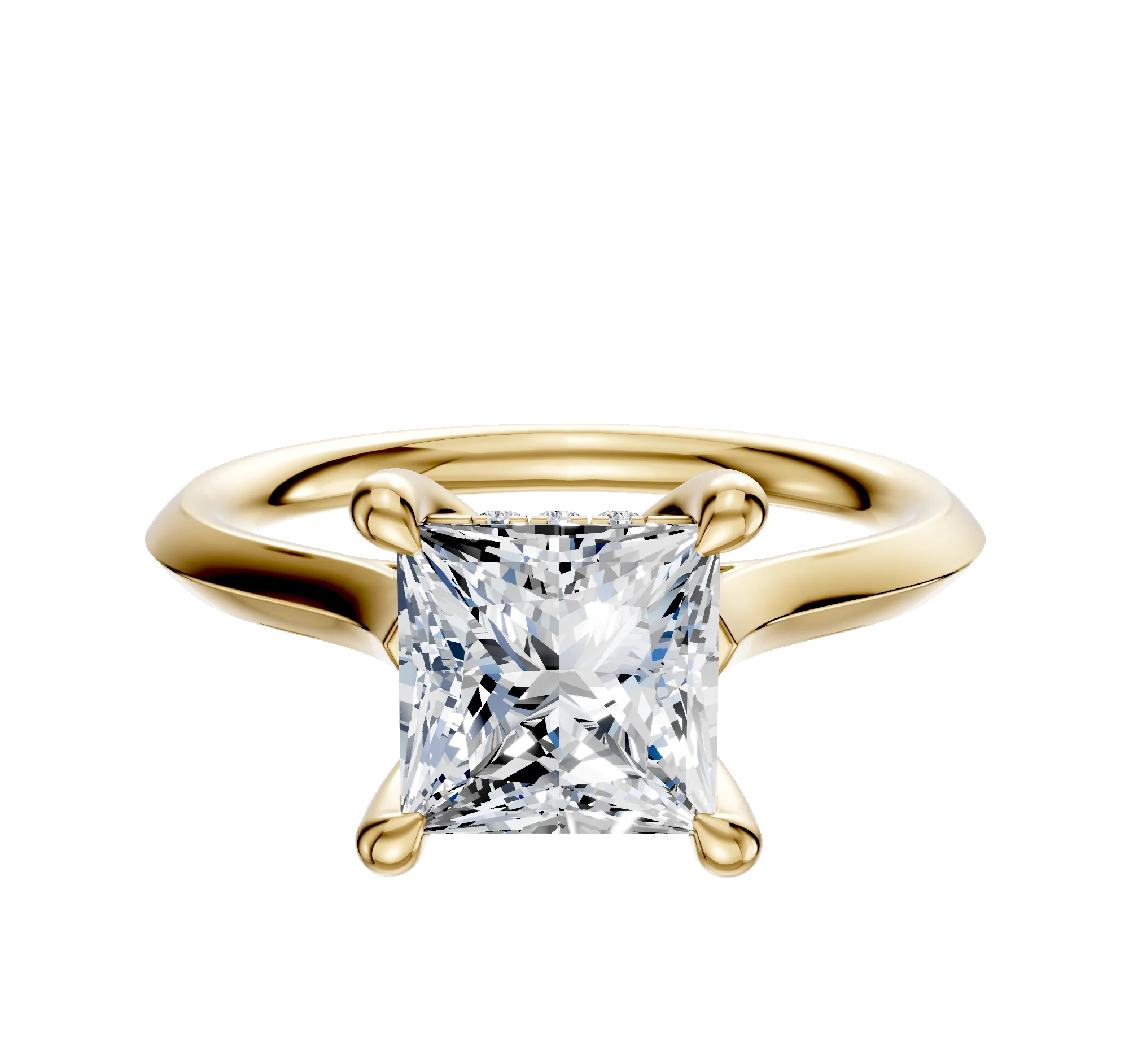 14K Yellow Gold 4 Prong Hidden Halo Cathedral Knife Edge 2.0mm Engagement Ring